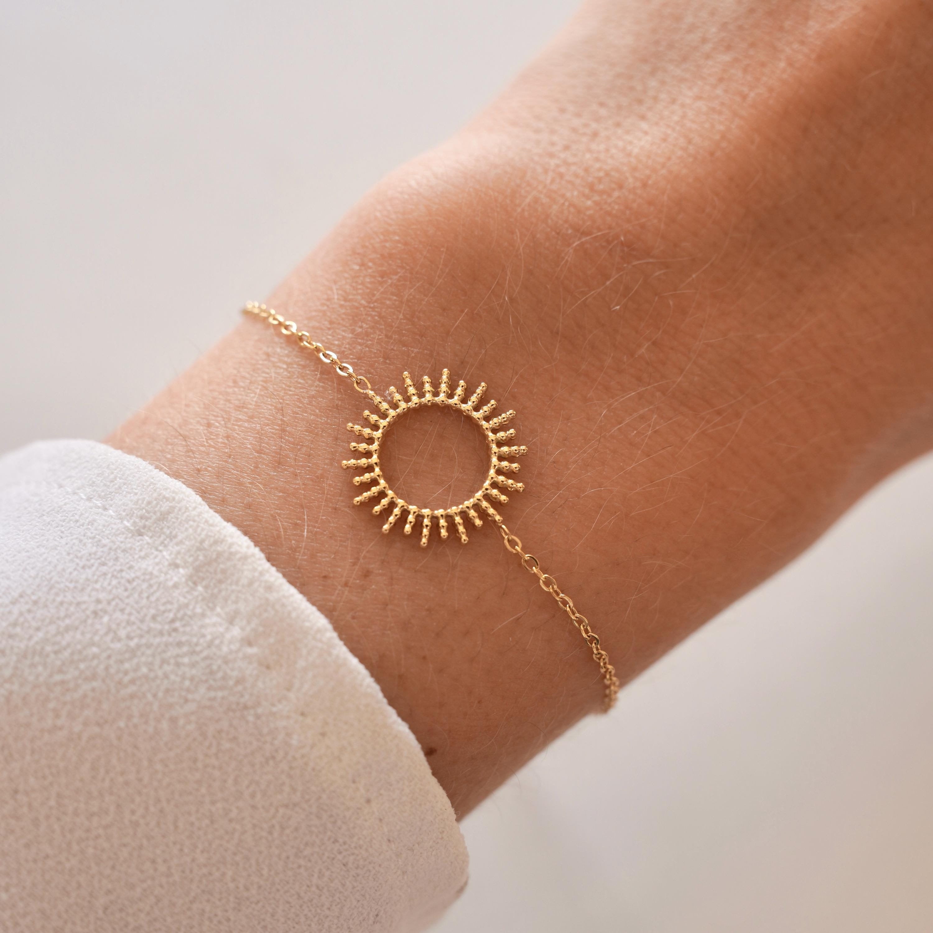 Bracelet acier inoxydable femme soleil rond / Cadeau femme