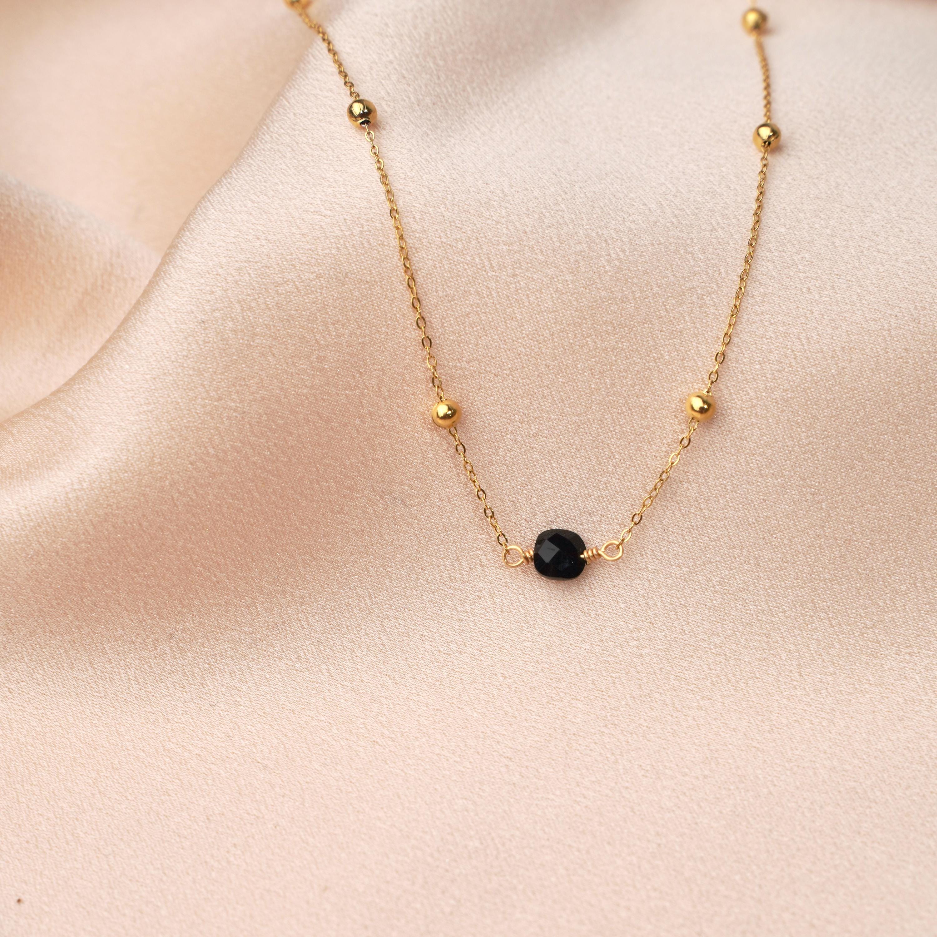 Collier fin pendentif pierre verte Agate / Collier femme minimaliste chaine fine acier inoxydable / Cadeau femme