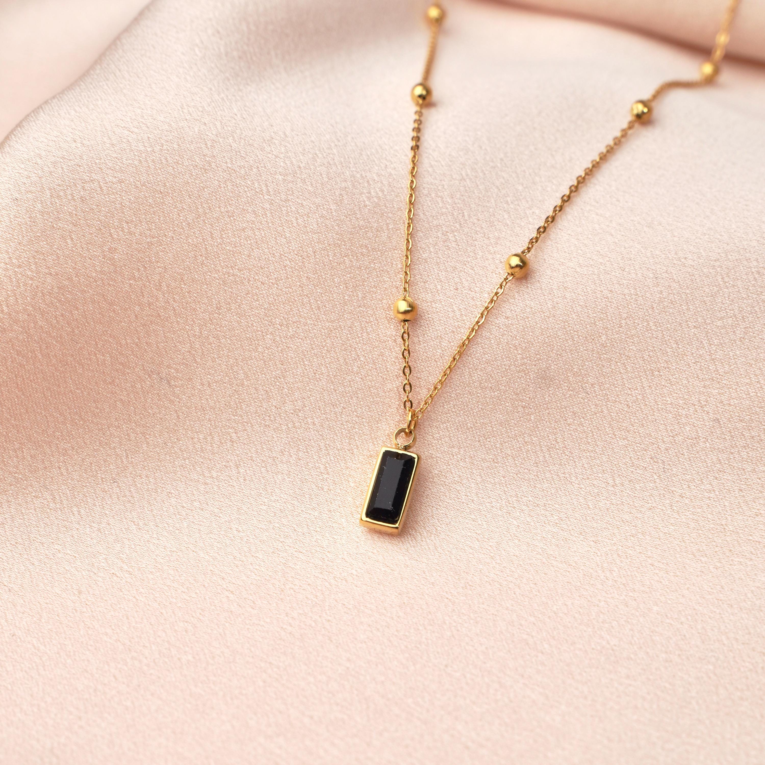 Collier fin pendentif pierre zircon brilliant / Collier femme minimaliste chaine fine acier inoxydable / Cadeau femme