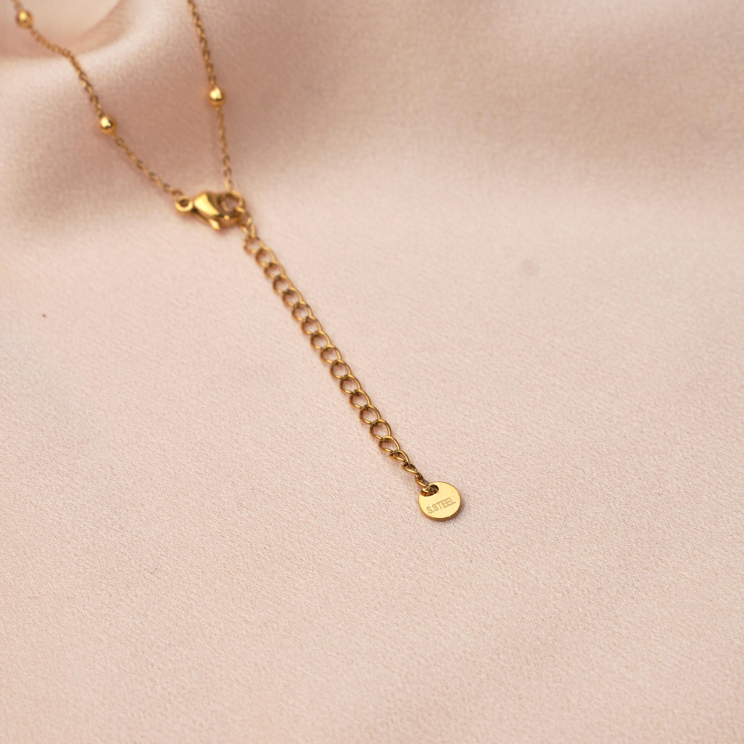 Collier fin pendentif pierre onyx noire / Collier femme minimaliste chaine fine acier inoxydable / Cadeau femme