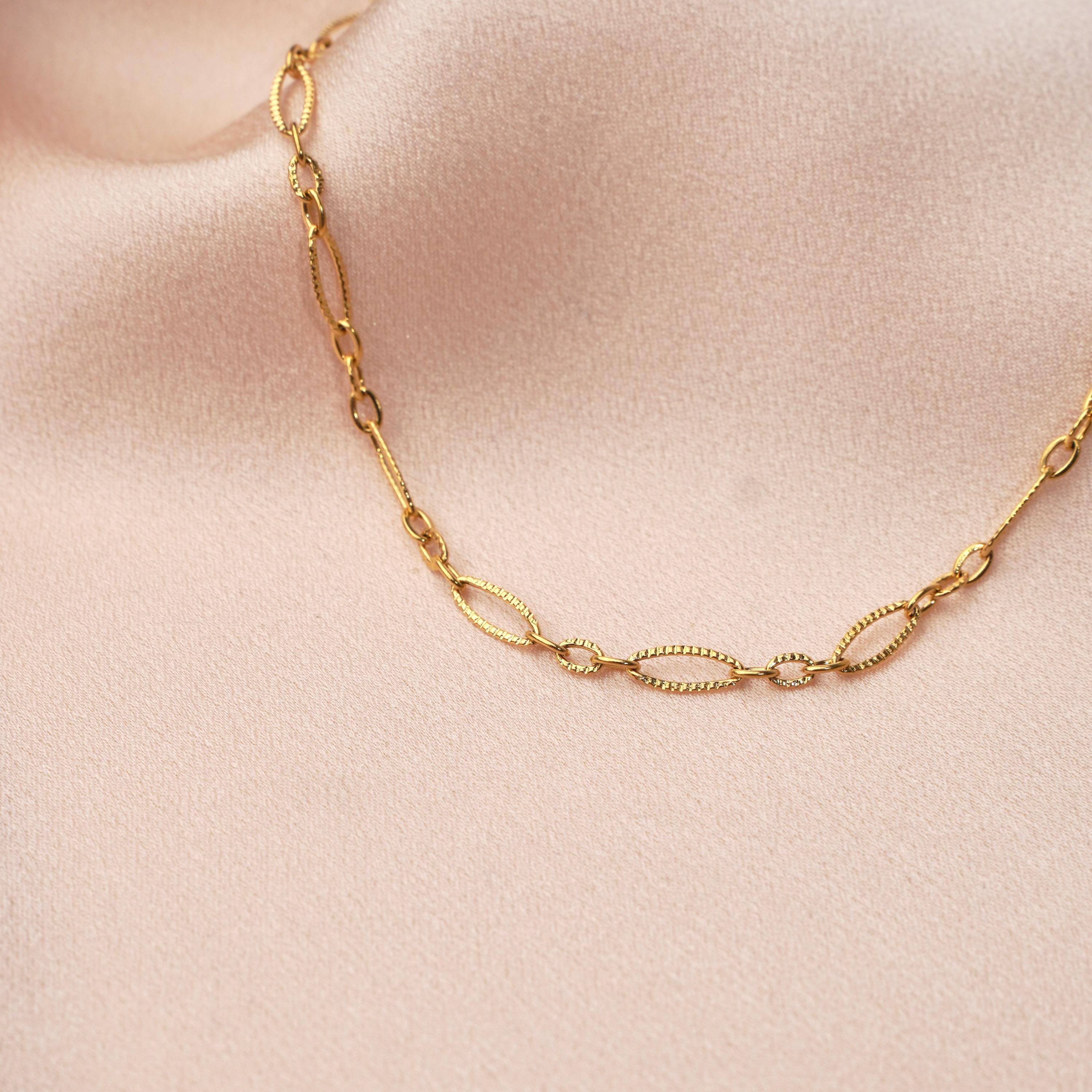 Collier chaine anneaux ovales acier inoxydable / Collier femme doré chaine épaisse