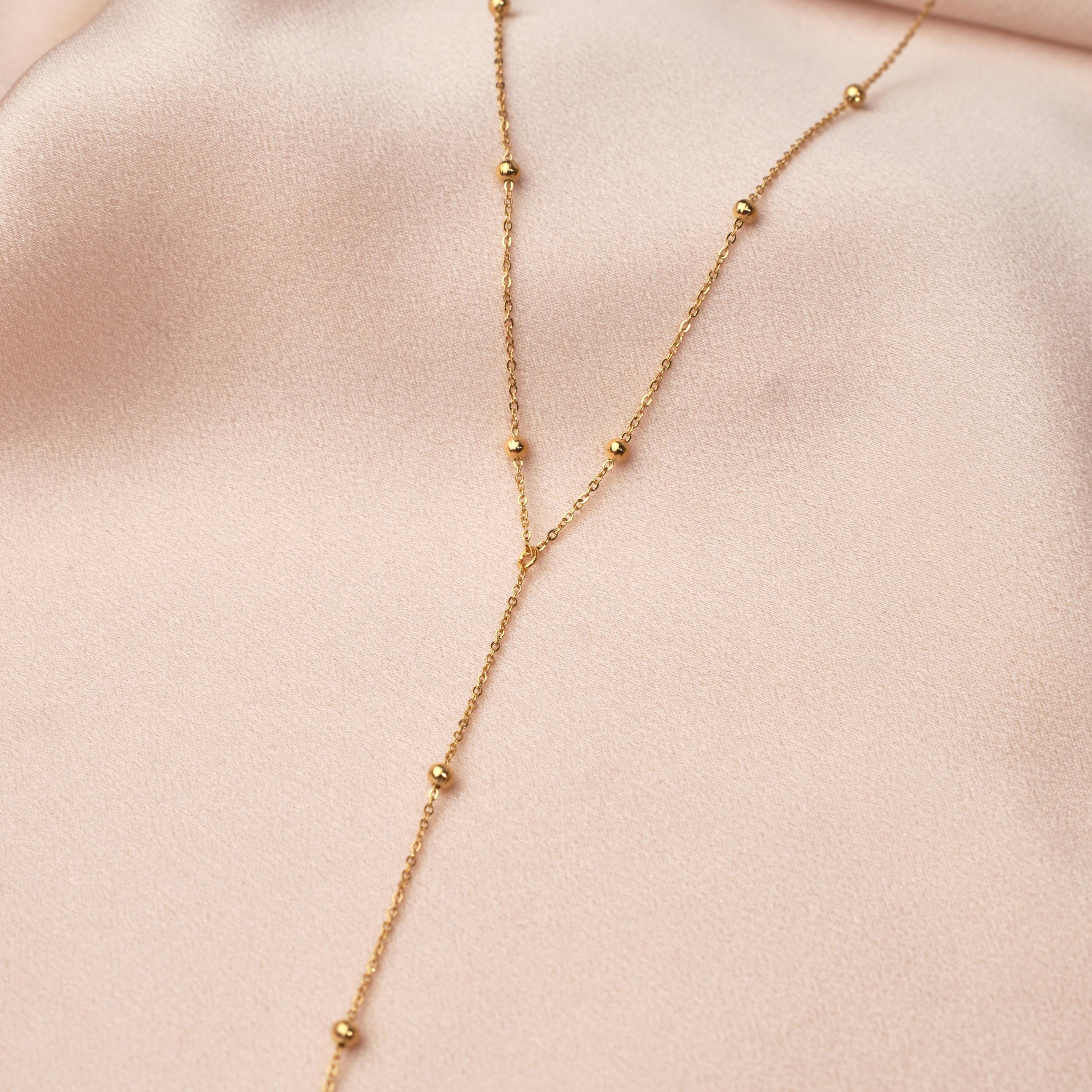 Collier femme long en acier inoxydable / Collier en Y lasso chaine à billes