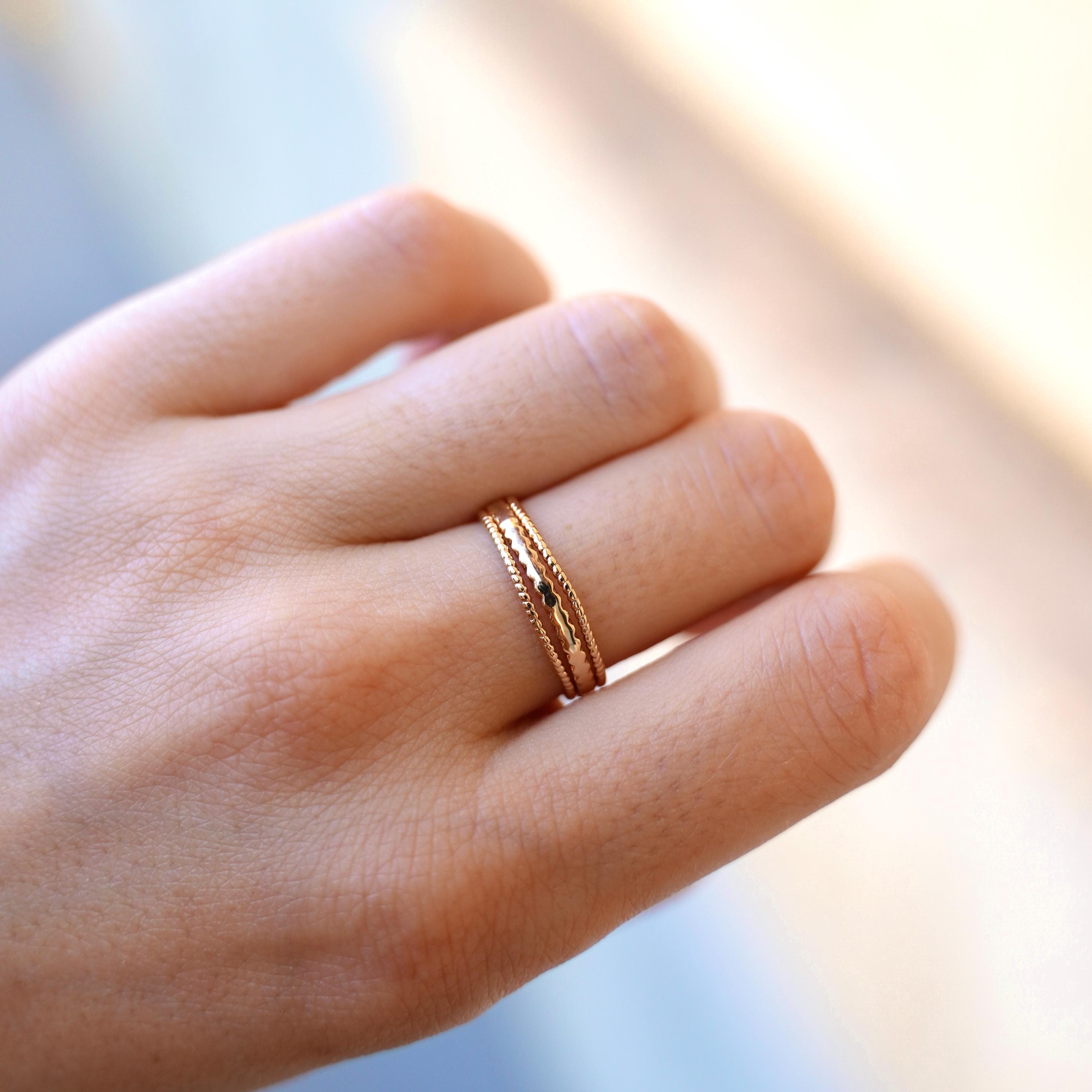 Bague femme plaqué or triple rangs / Bague fine réglable trois anneaux