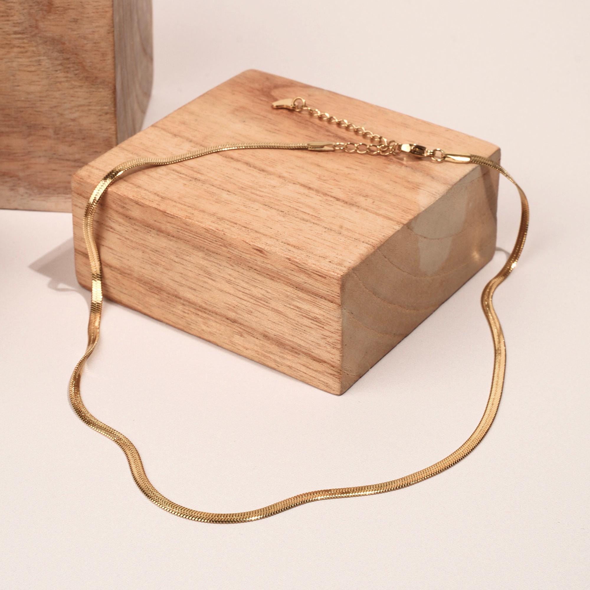 Collier chaine plate serpentine acier inoxydable / Collier femme doré chaine / Snake chain