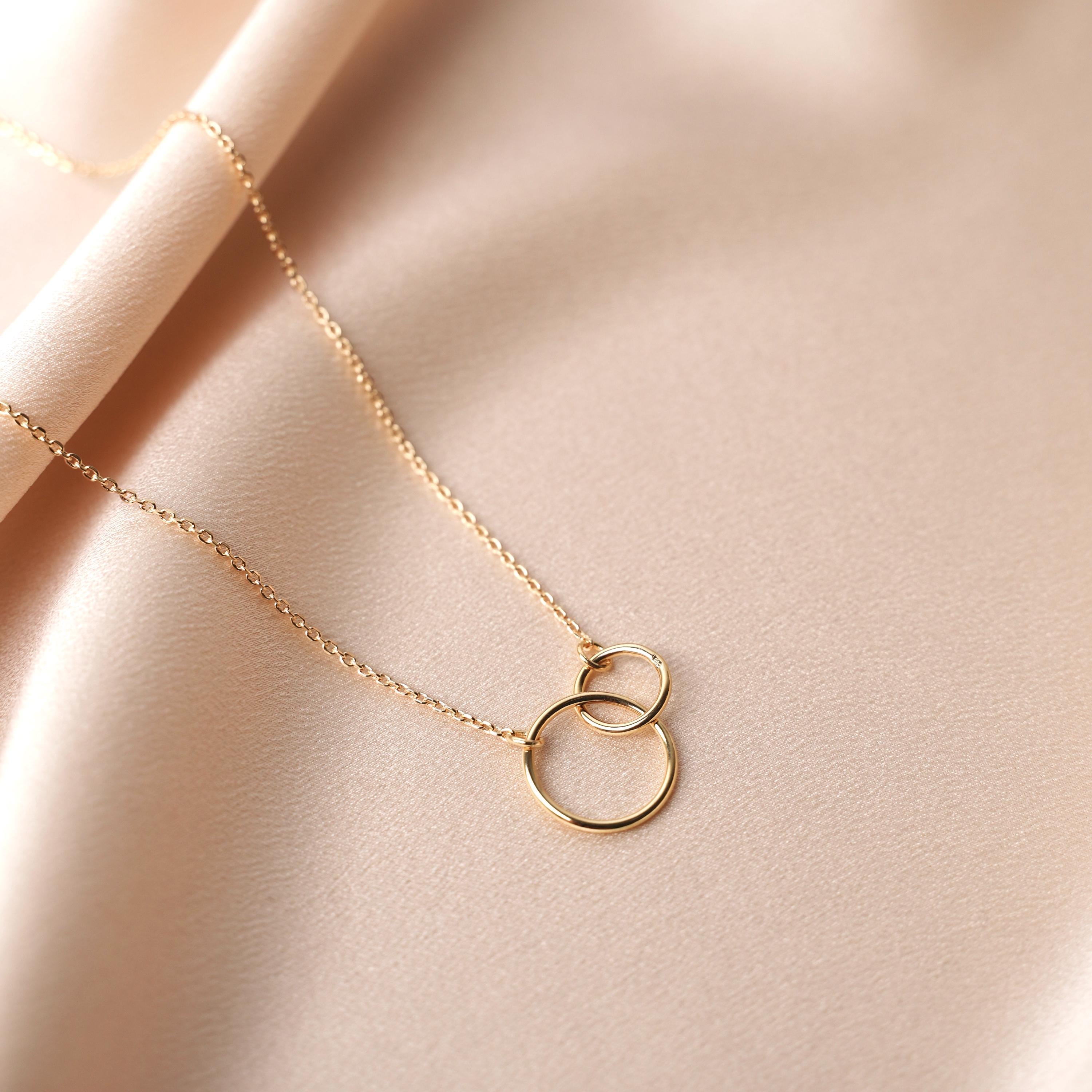 Collier plaqué or pendentif anneau rond / Collier femme chaine plaqué or double anneaux