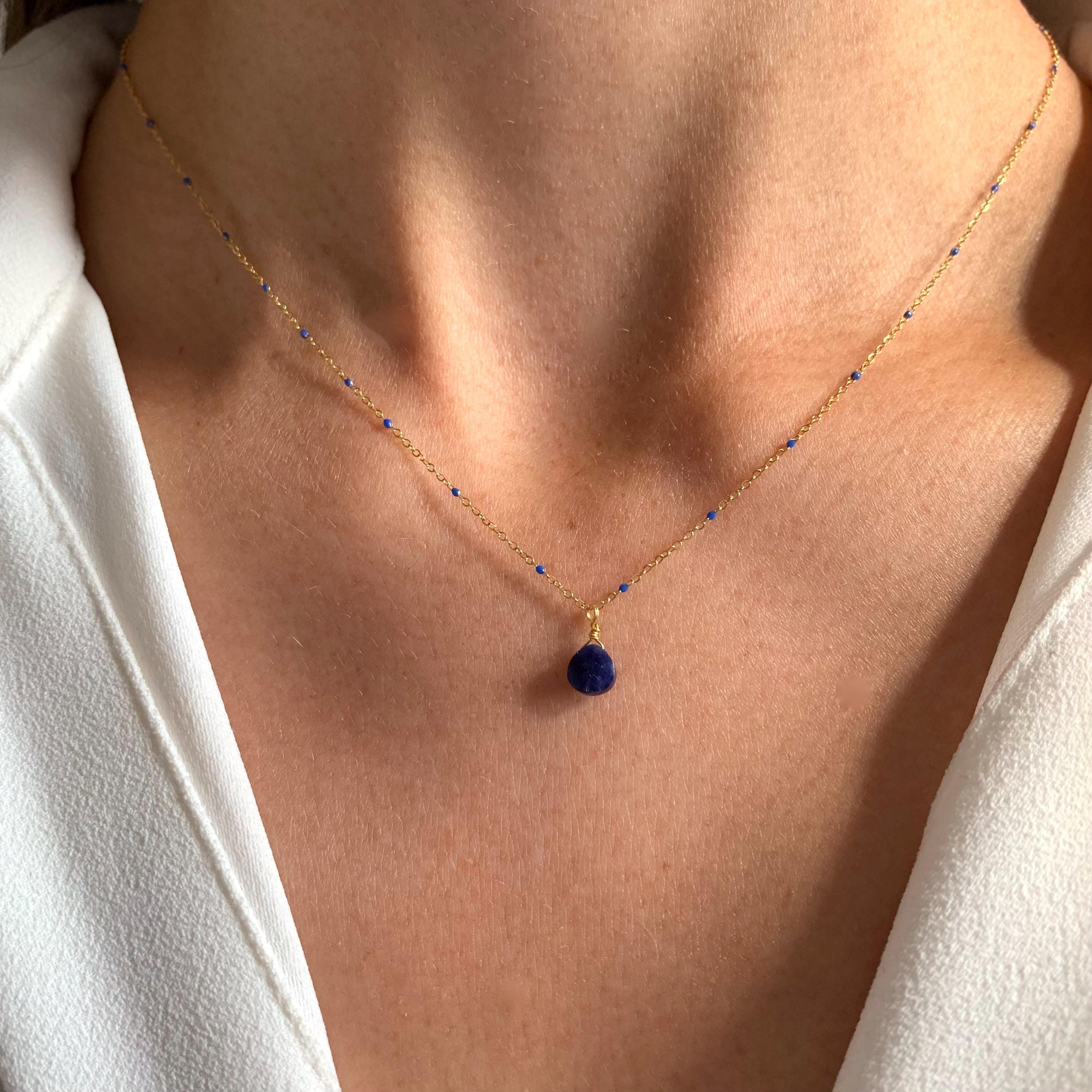 Collier acier inoxydable pendentif pierre rose fuschia / Collier femme minimaliste chaine