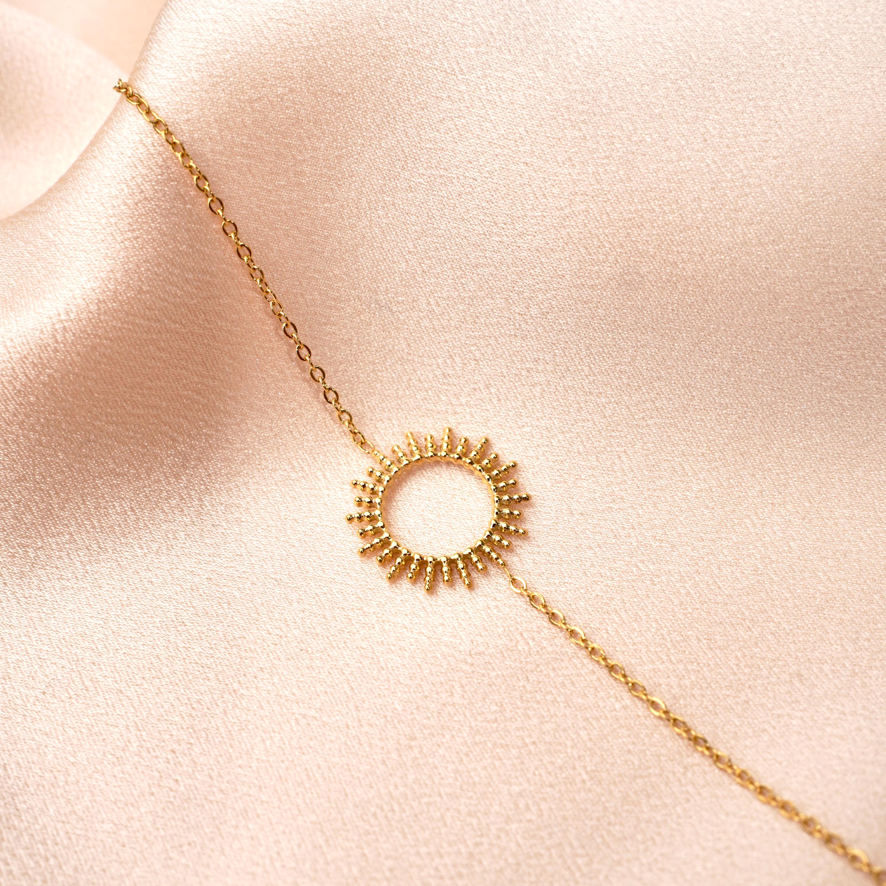 Bracelet acier inoxydable femme soleil rond / Cadeau femme