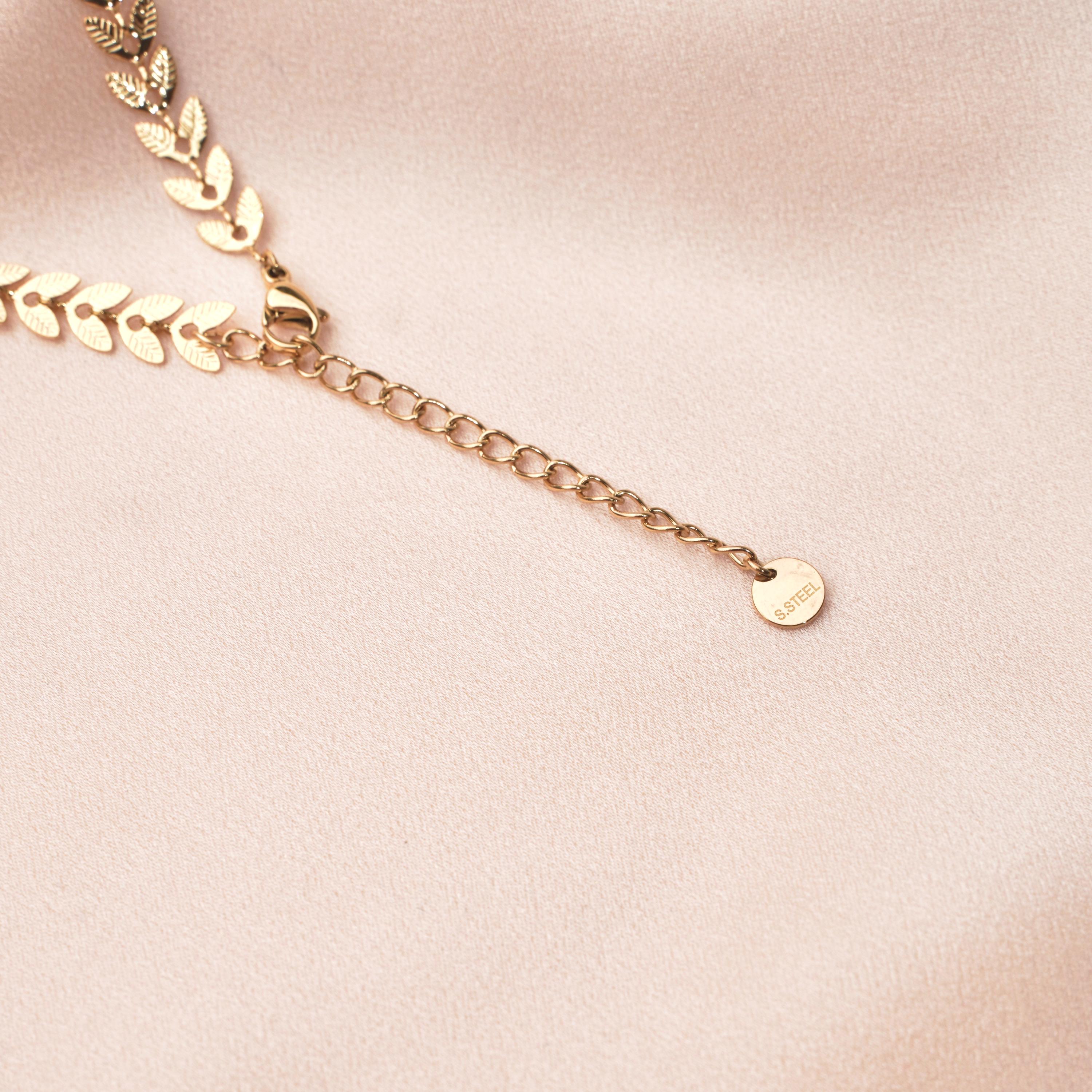 Collier chaine épis ras de cou doré / Collier femme chaine laurier / Collier femme chaine chevron