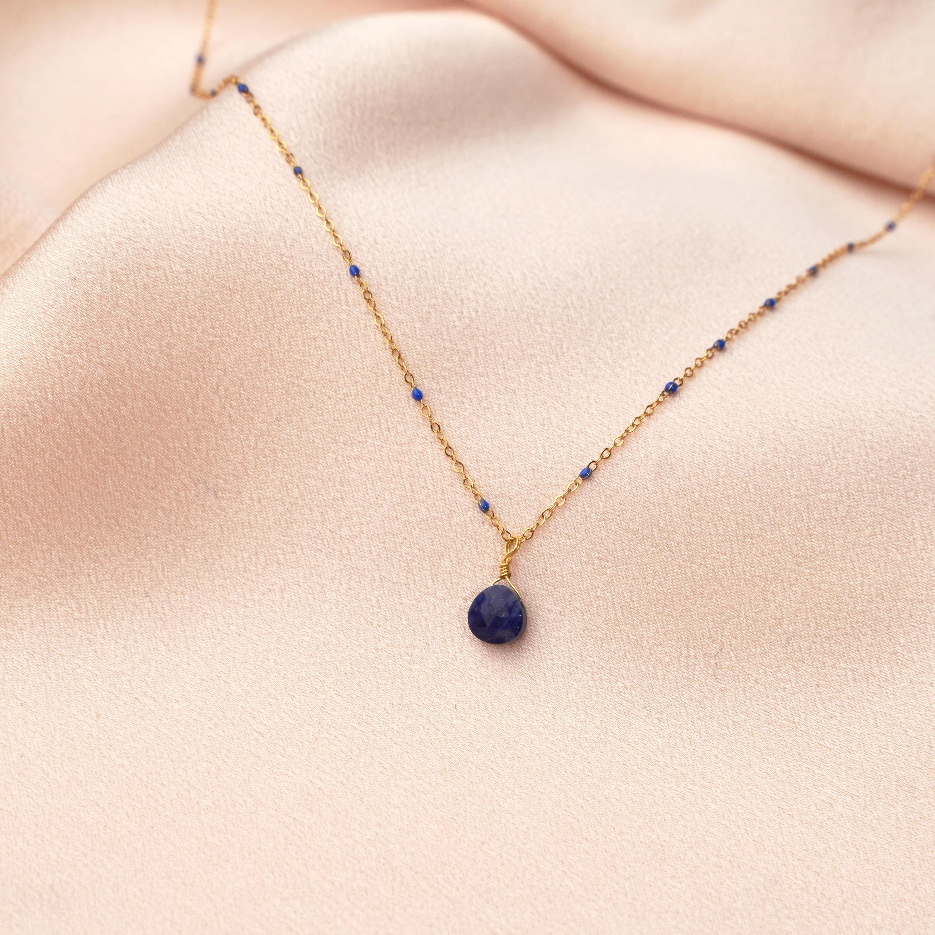 Collier acier inoxydable pendentif pierre Lapis Lazuli / Collier femme minimaliste chaine