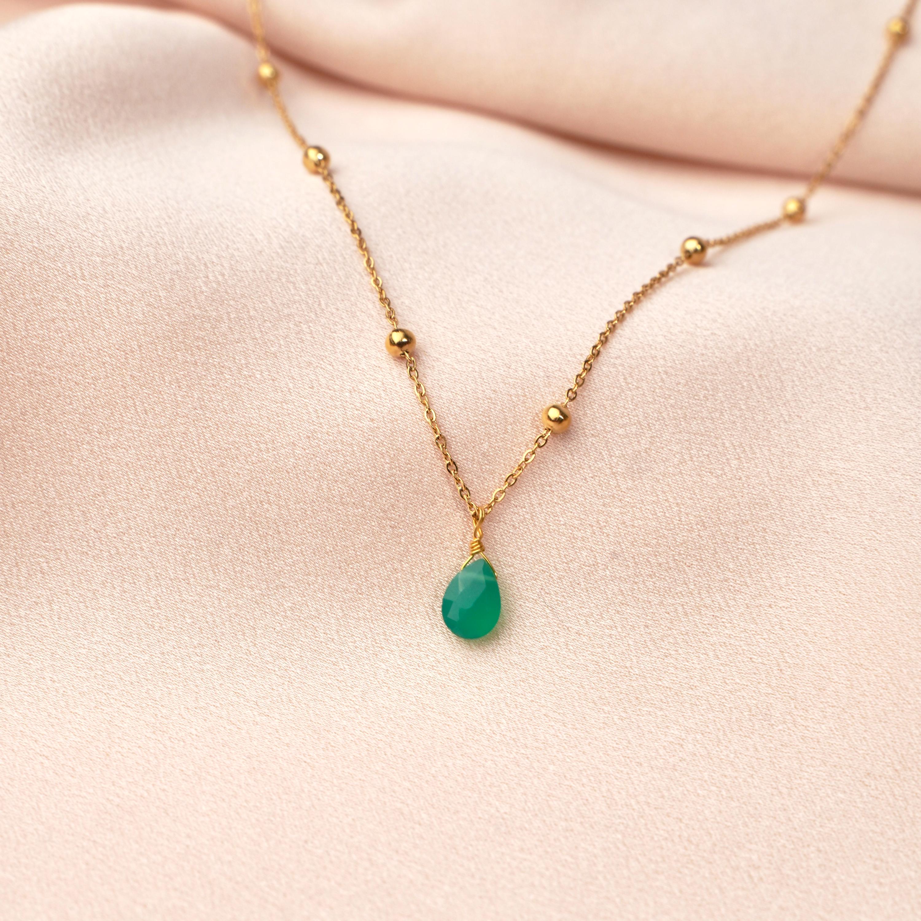 Collier fin pendentif goutte pierre bleue Lapis Lazuli / Collier femme minimaliste chaine acier inoxydable