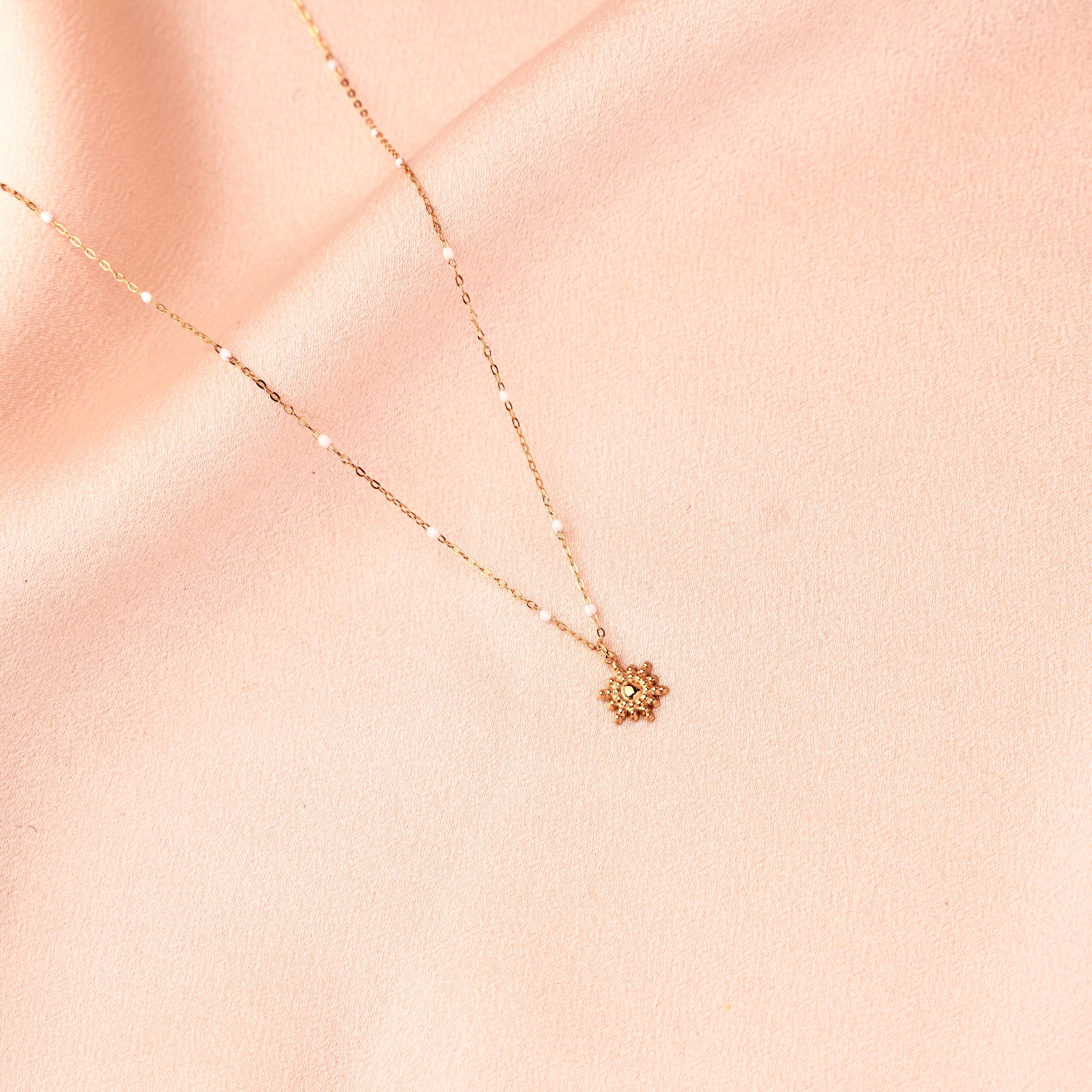 Collier acier inoxydable pendentif soleil / Collier femme minimaliste chaine fine