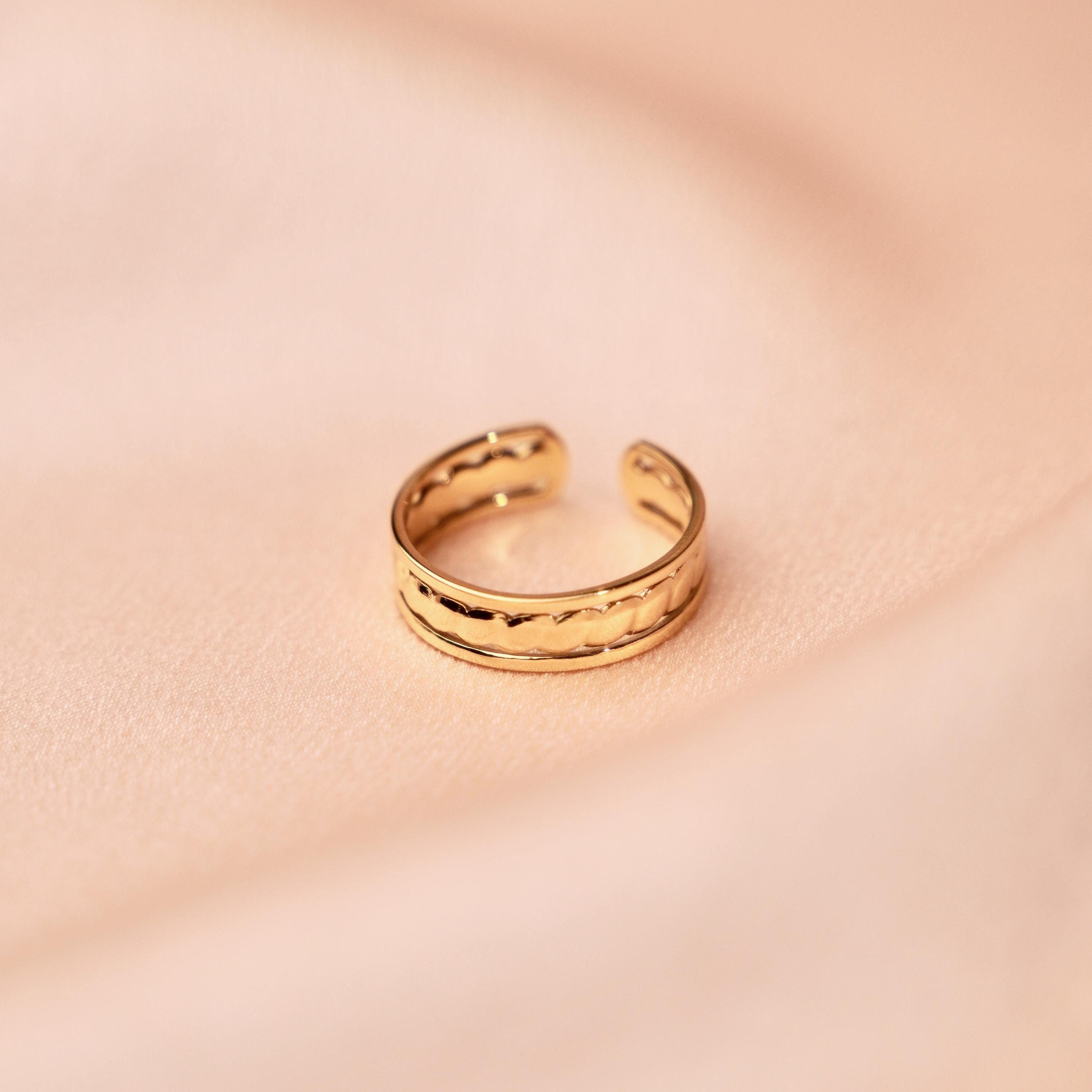Bague femme acier inoxydable / Bague réglable dorée résistante à l'eau