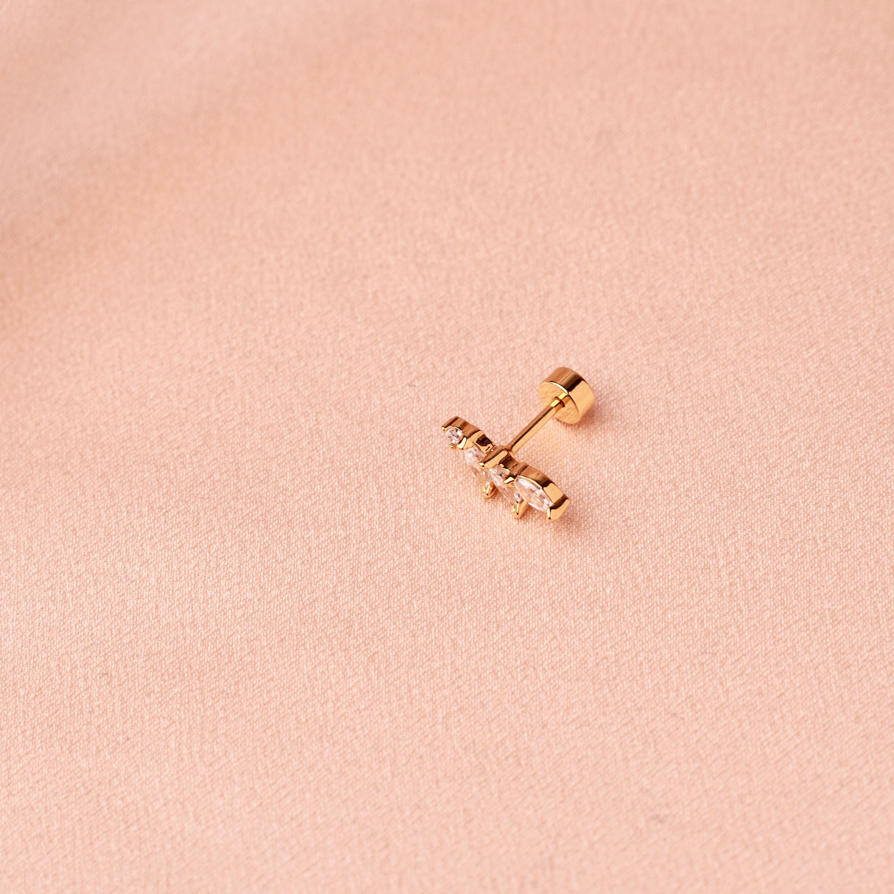 Piercing d'oreille en oxyde de zirconium et acier inoxydable / Boucle d'oreille individuelle