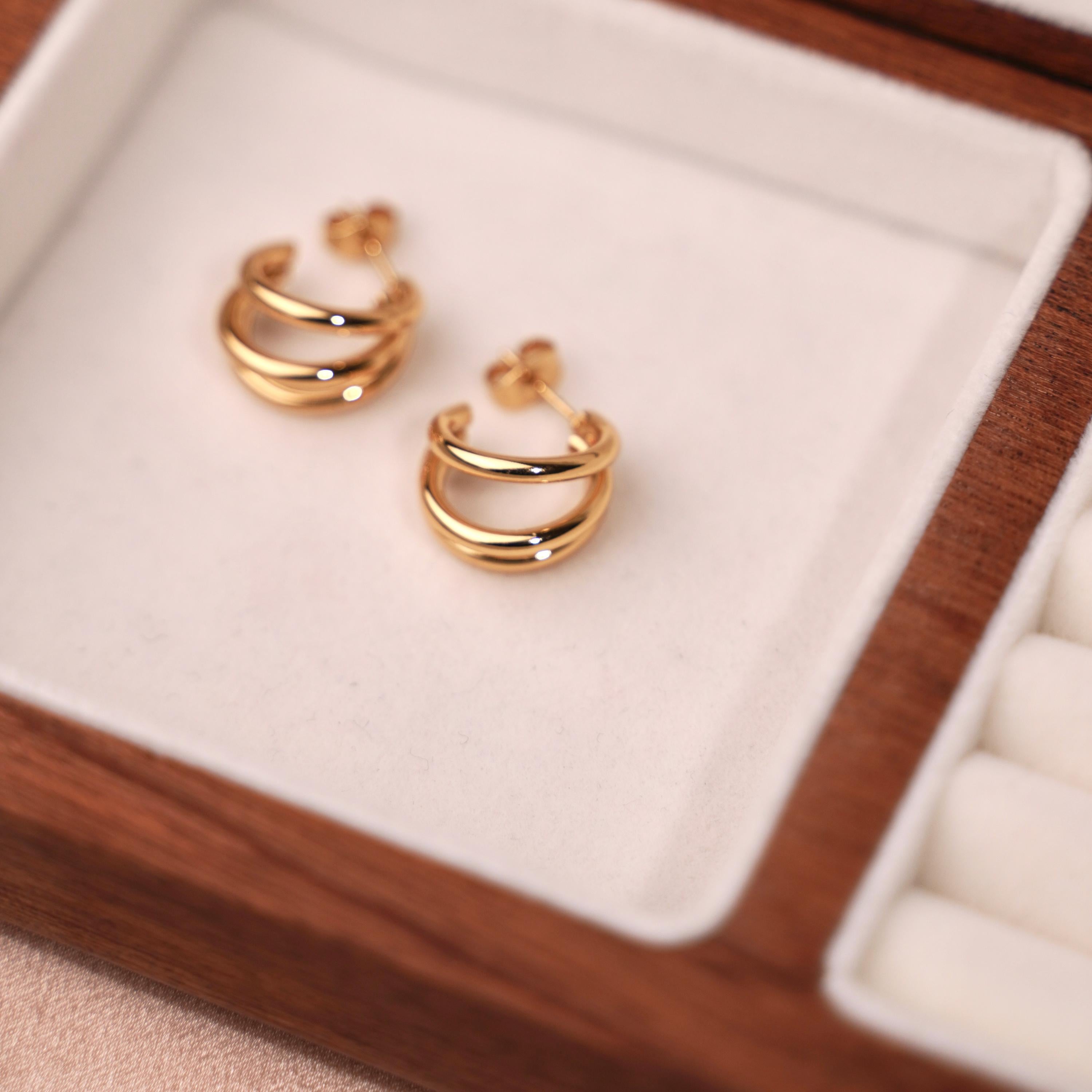 Boucles d'oreilles acier inoxydable trois anneaux / Boucles d'oreilles anneaux triples créoles