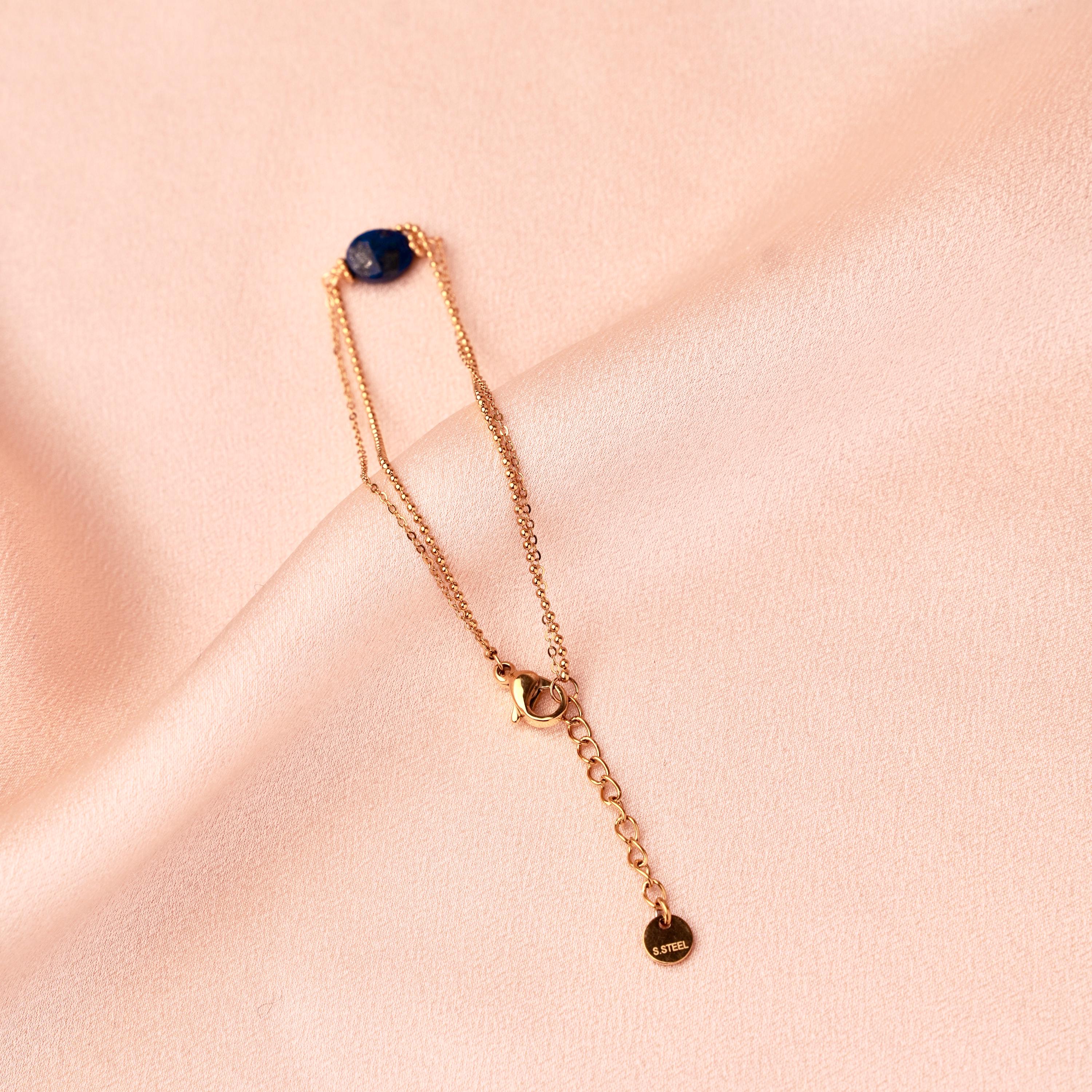 Bracelet femme acier inoxydable double rang chaine fine pierre naturelle lapis lazuli