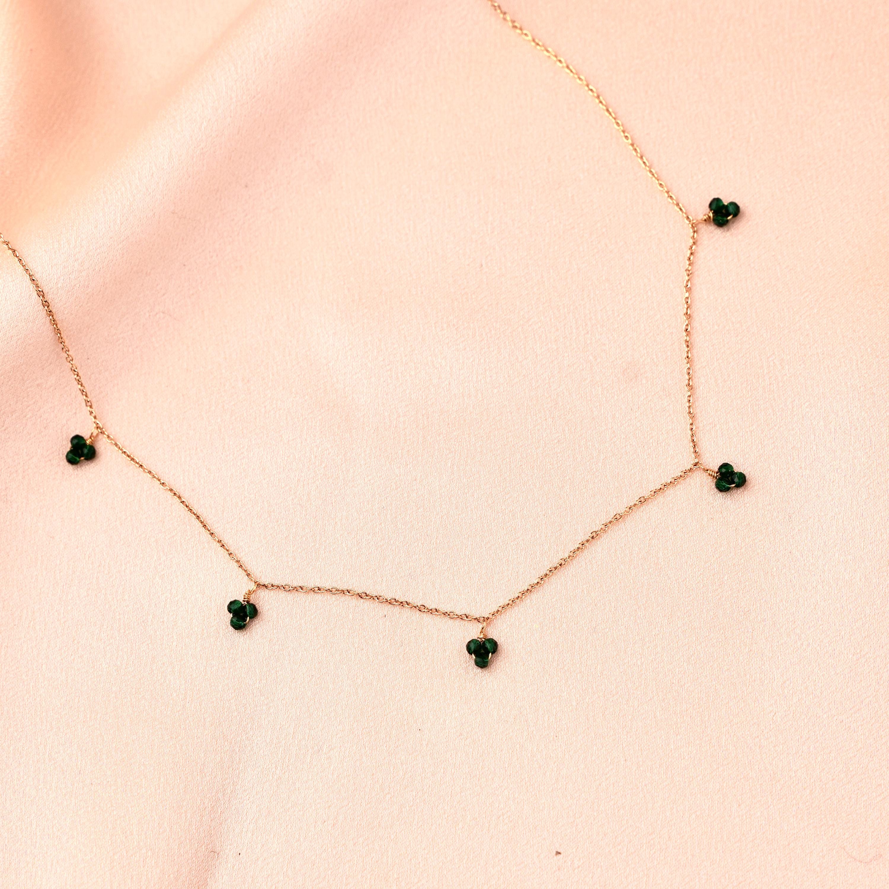 Collier femme pendentif perles vertes / Collier acier inoxydable pierre naturelle agate verte
