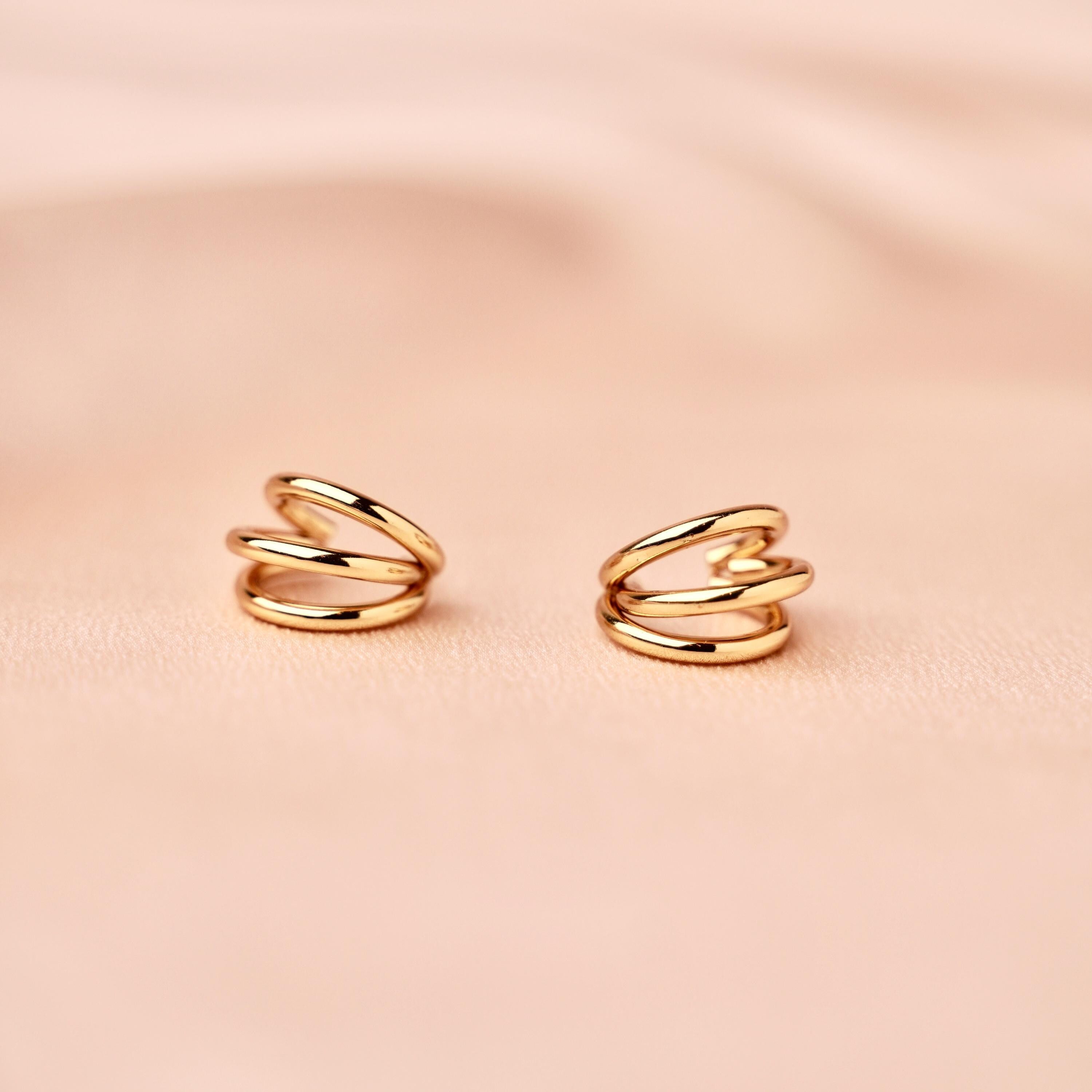 Boucles d'oreilles acier inoxydable trois anneaux / Boucles d'oreilles anneaux triples créoles