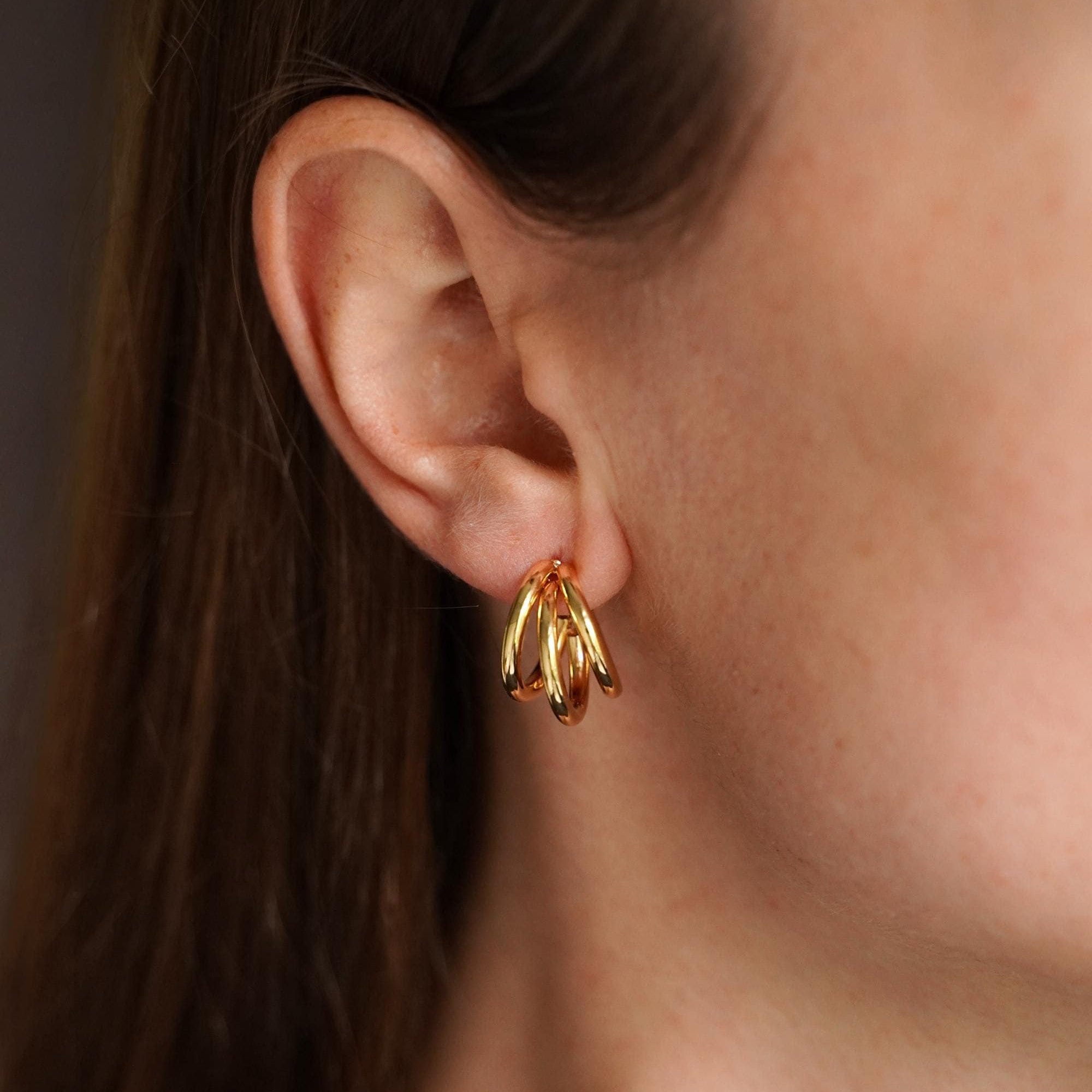 Boucles d'oreilles acier inoxydable trois anneaux / Boucles d'oreilles anneaux triples créoles