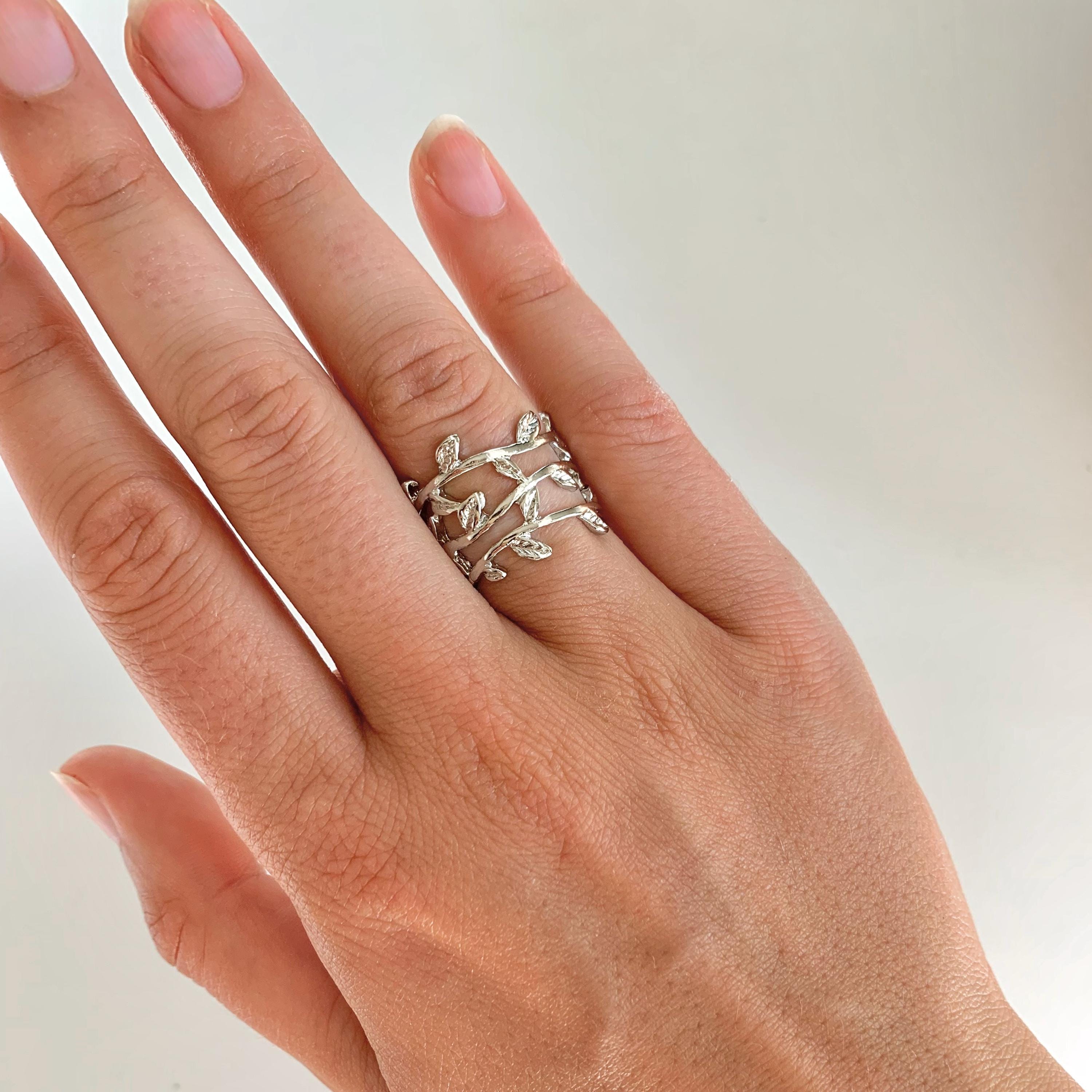 Bague femme feuilles plaqué argent réglable