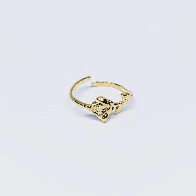 Bague femme fleur dorée à l'or fin / Bague fine réglable / Cadeau femme