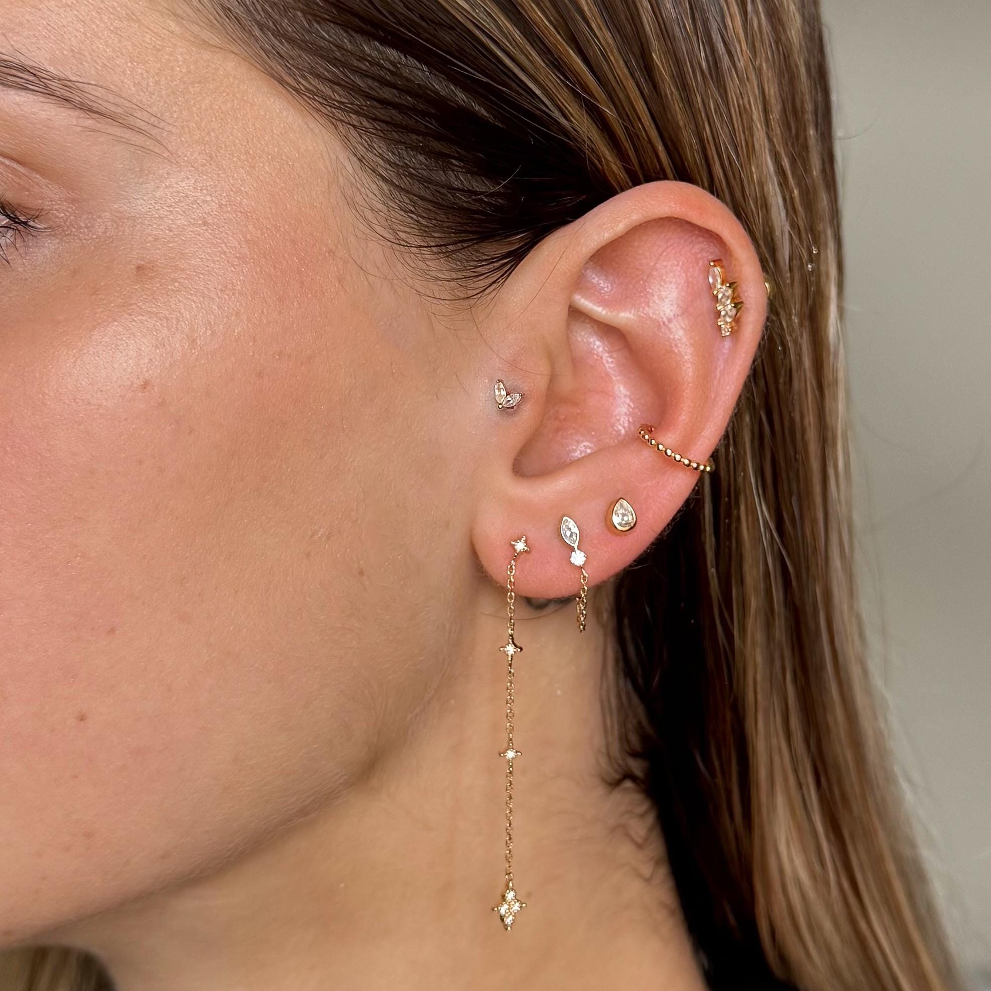 Piercing d'oreille en oxyde de zirconium et acier inoxydable / Boucle d'oreille minimaliste individuelle