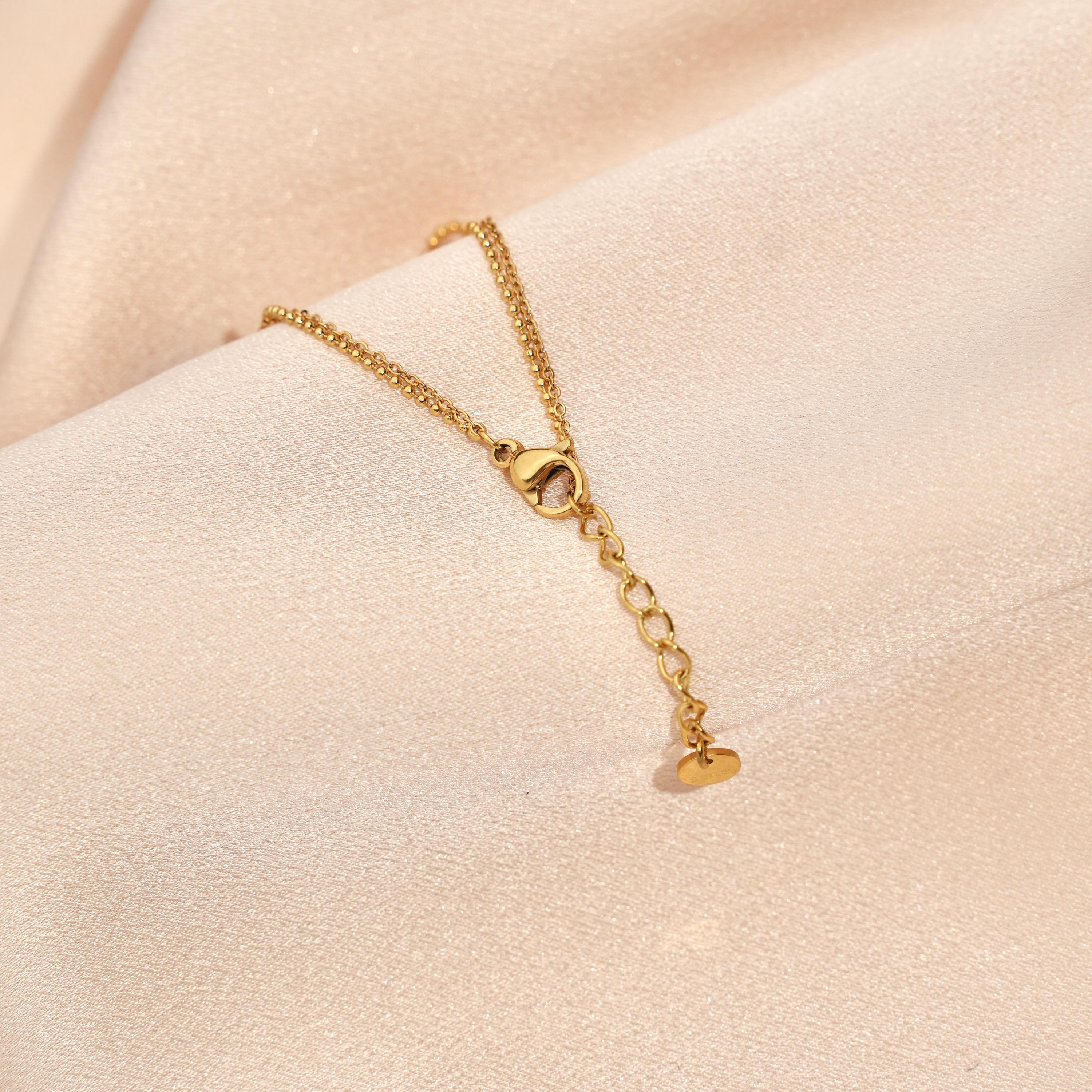 Bracelet acier inoxydable pierre naturelle quartz rose / Bracelet double rang chaine fine perle ovale