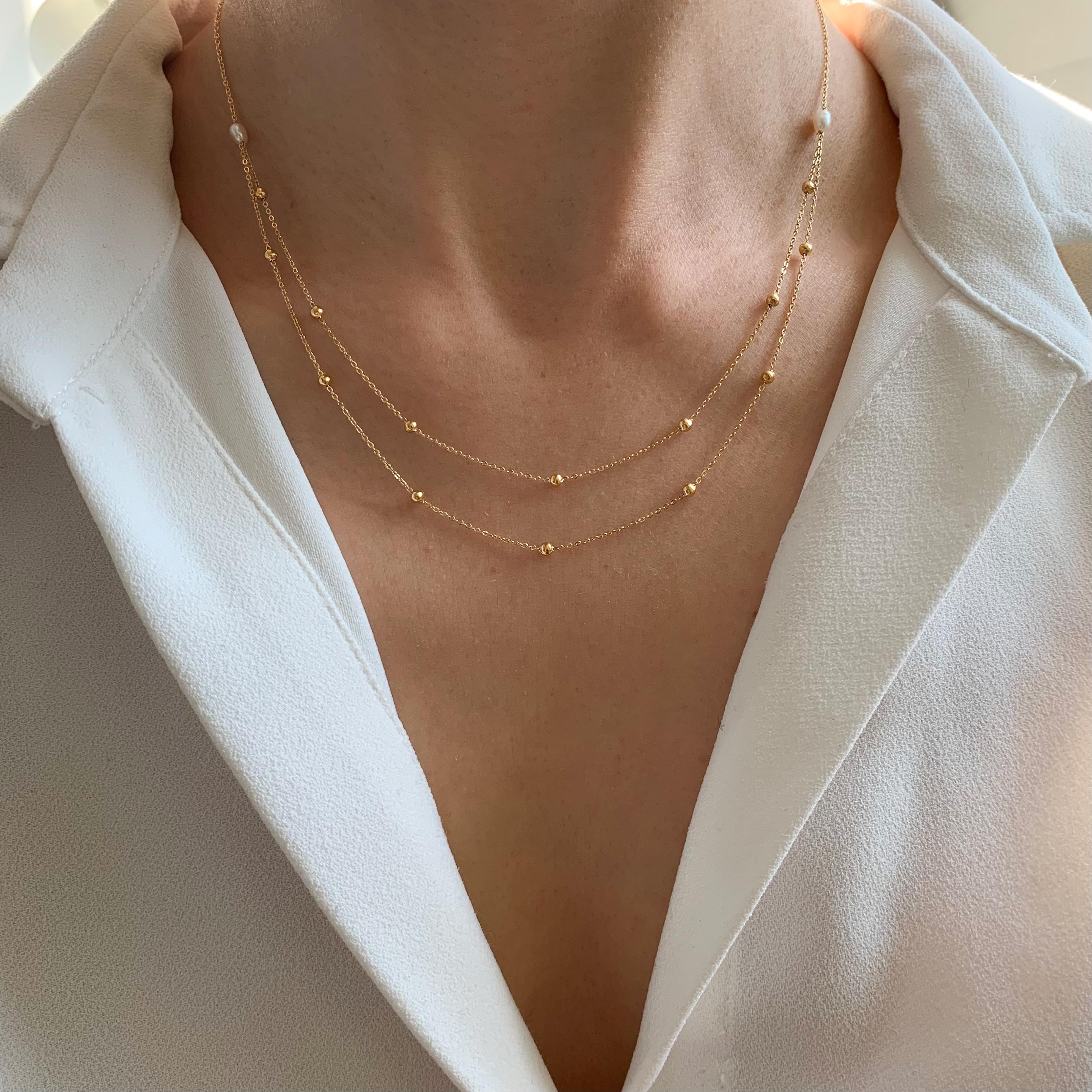 Collier fin double rang chaines / Collier femme minimaliste chaine en acier inoxydable