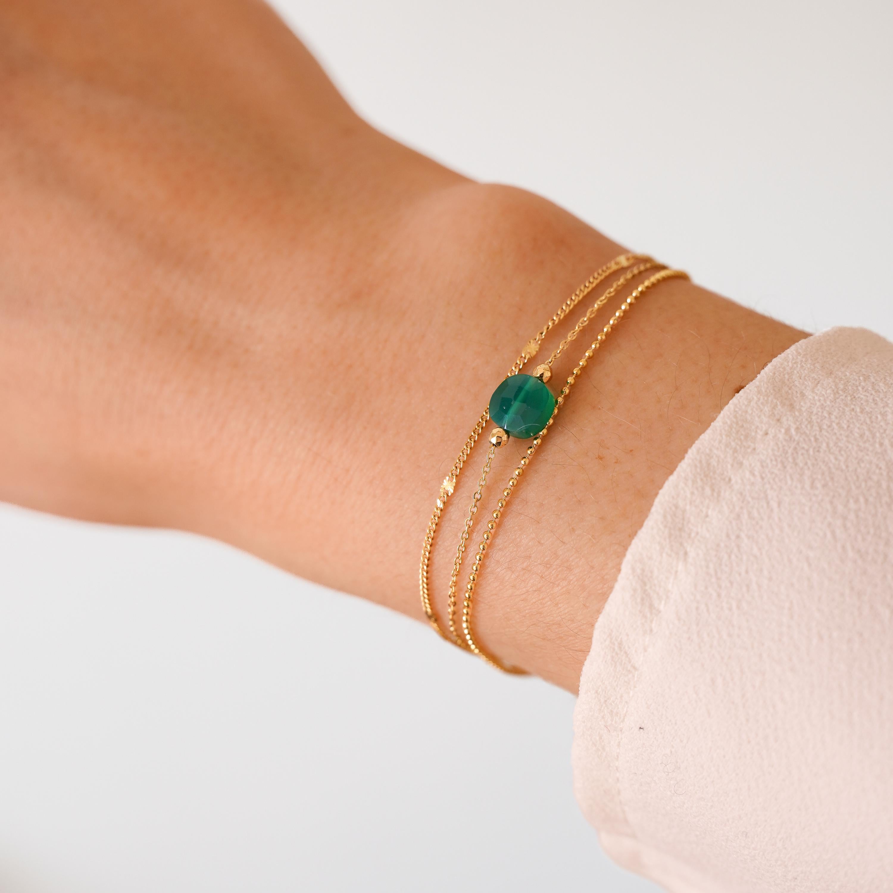 Bracelet femme acier inoxydable triple rang chaine fine pierre naturelle bleu turquoise amazonite