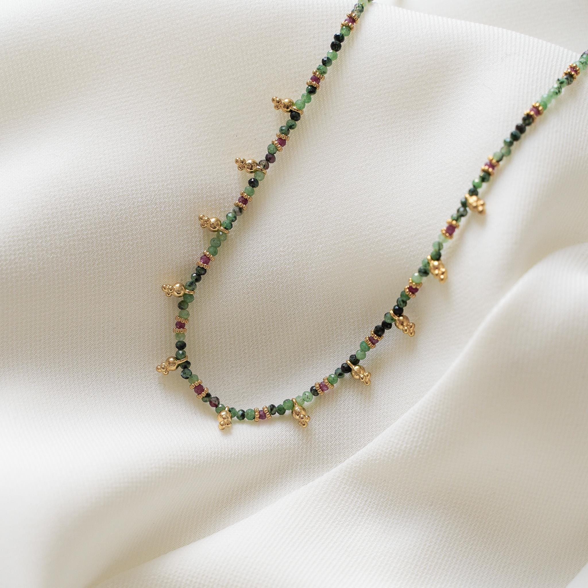 Collier pierre naturelle Rubis Zoisite / Collier femme perles vertes