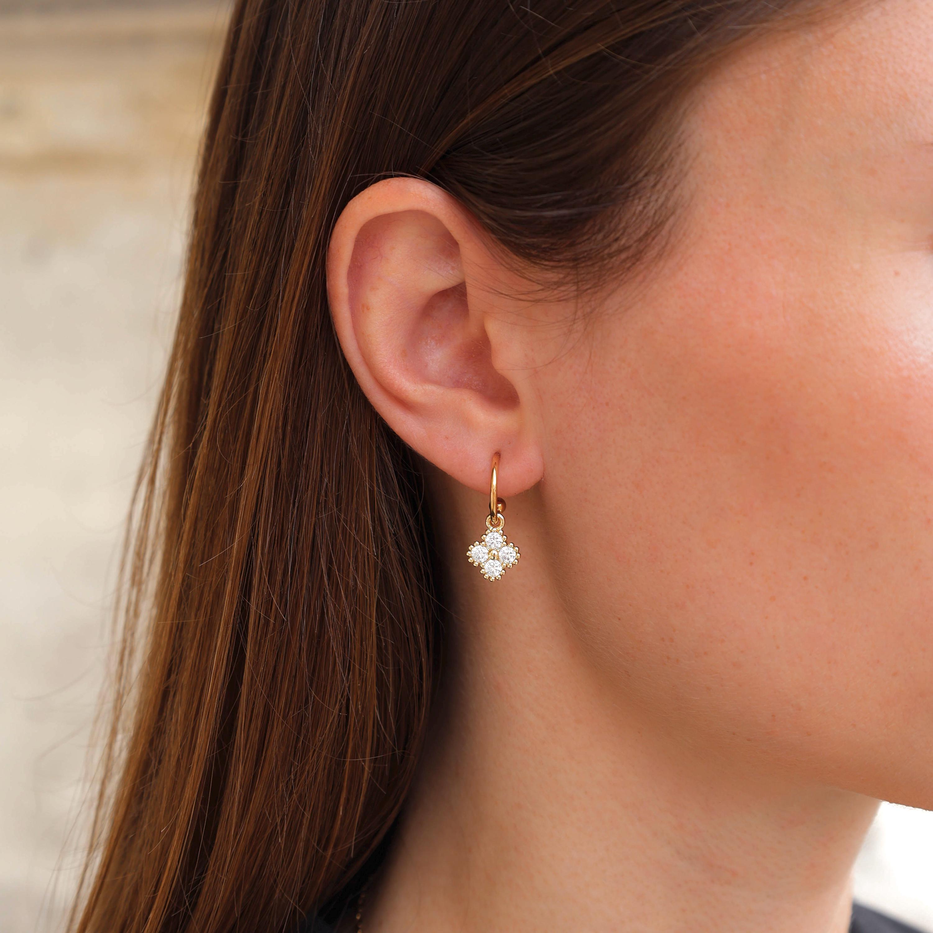 Boucles d'oreilles acier inoxydable pendantes trèfle brilliant oxyde de ziconium