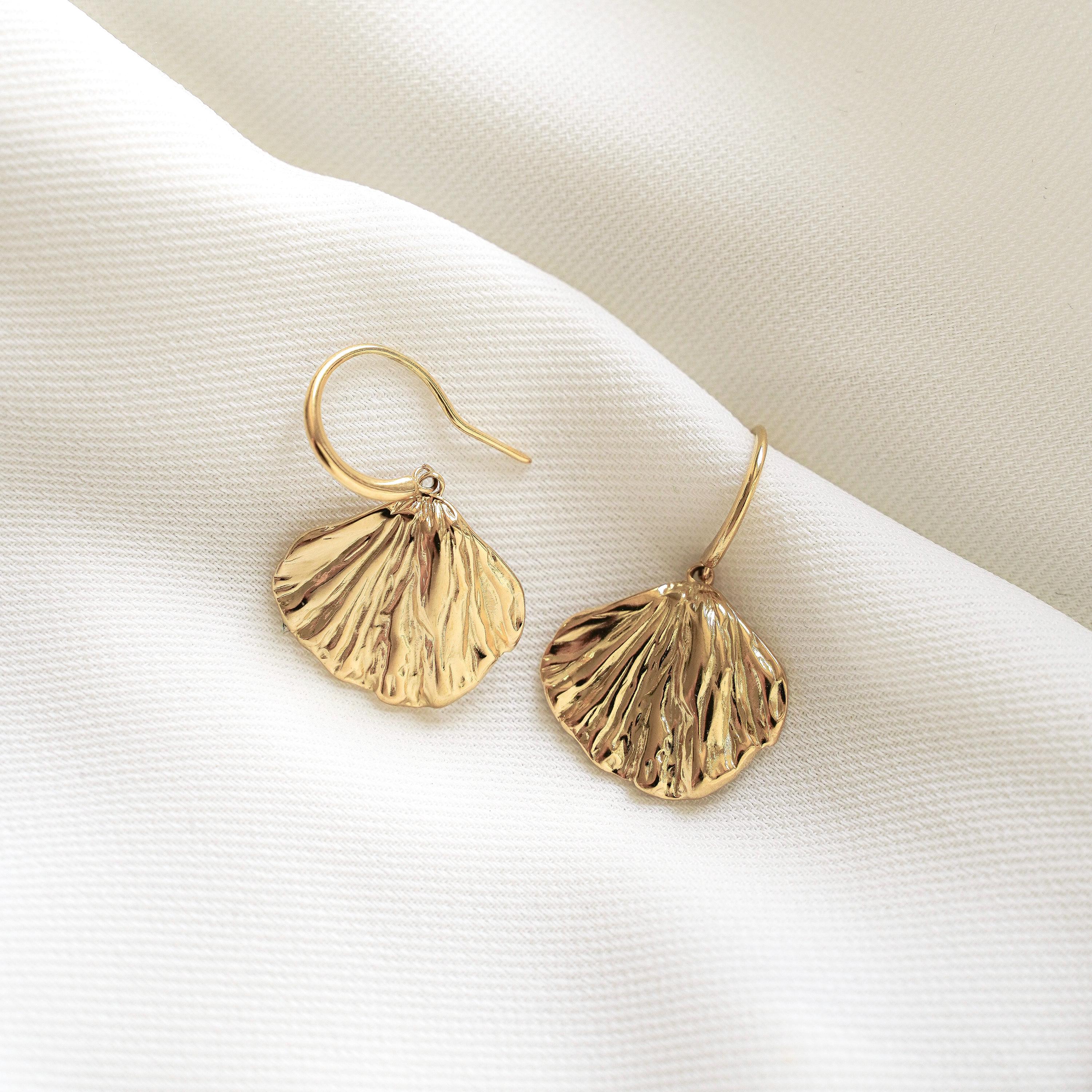Boucles d'oreilles pendantes feuilles ginko en acier inoxydable