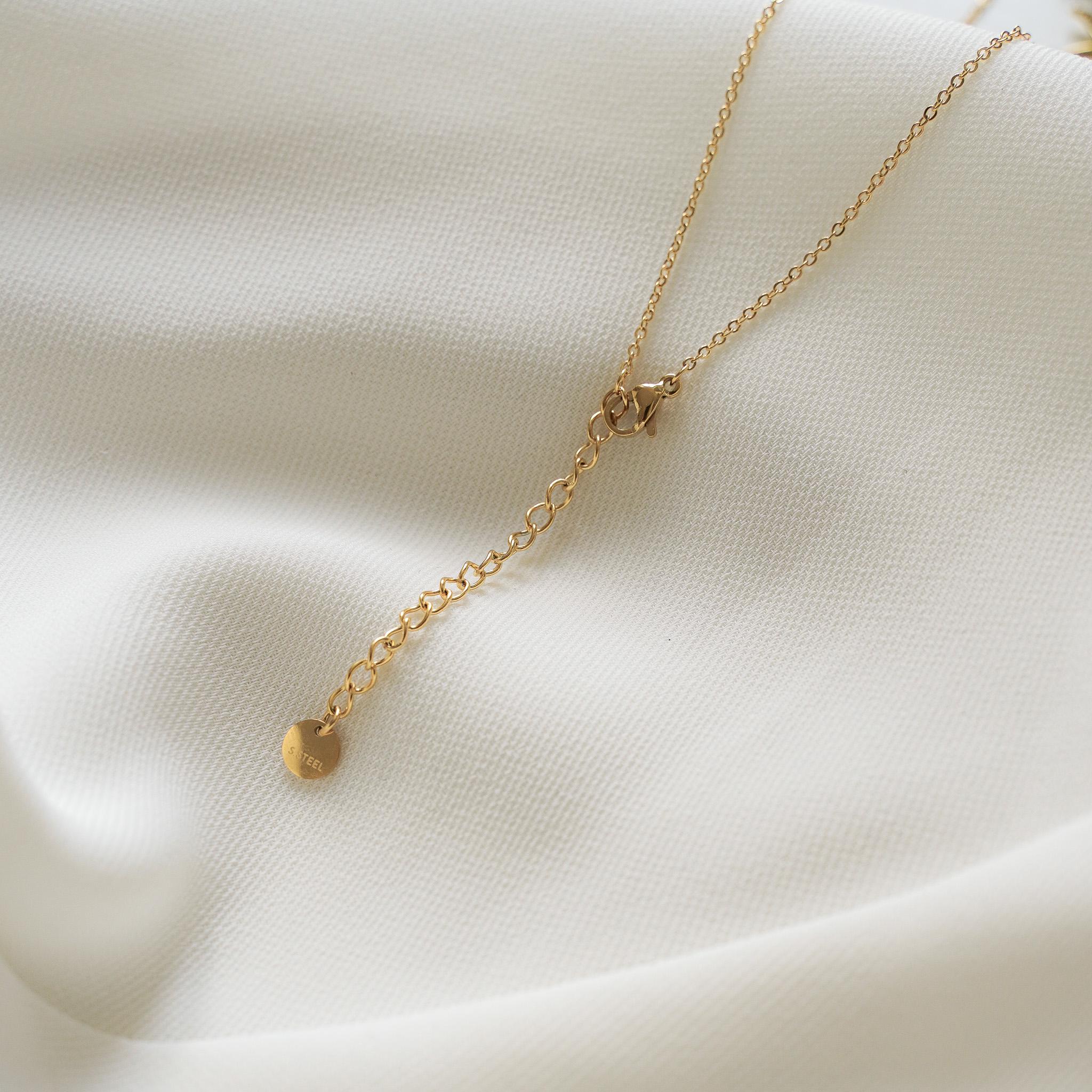 Collier acier inoxydable chaine billes pendants pierre naturelle tourmaline / Collier femme ras de cou minimaliste