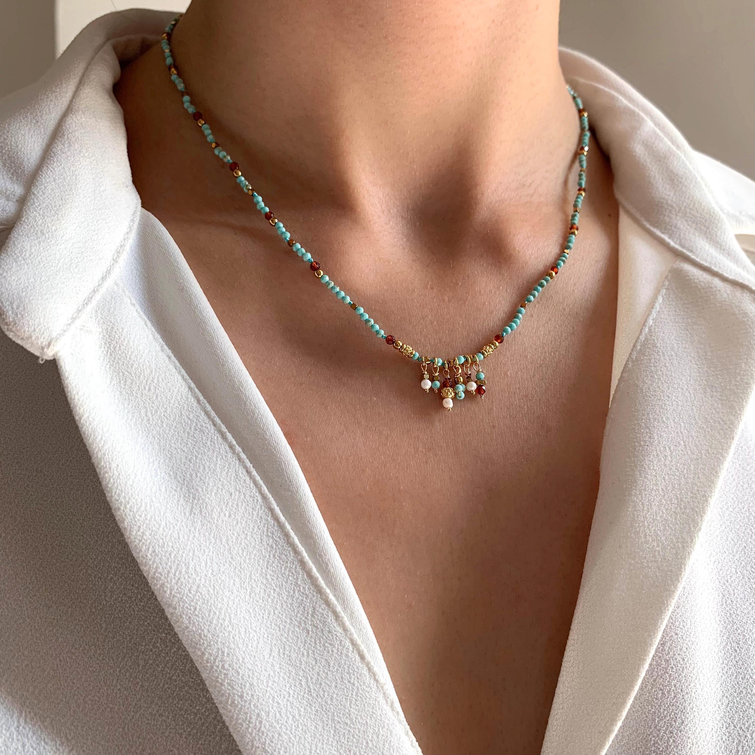 Collier pierre naturelle nacre blanche / Collier femme perles blanches