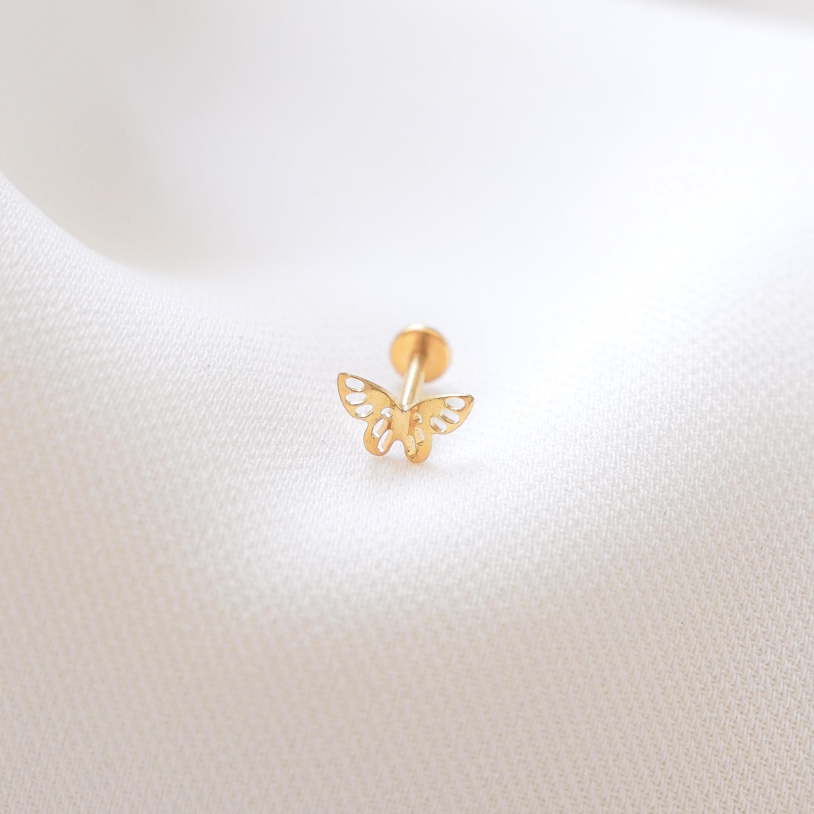 Piercing papillon en acier inoxydable / Boucle d'oreille minimaliste individuelle