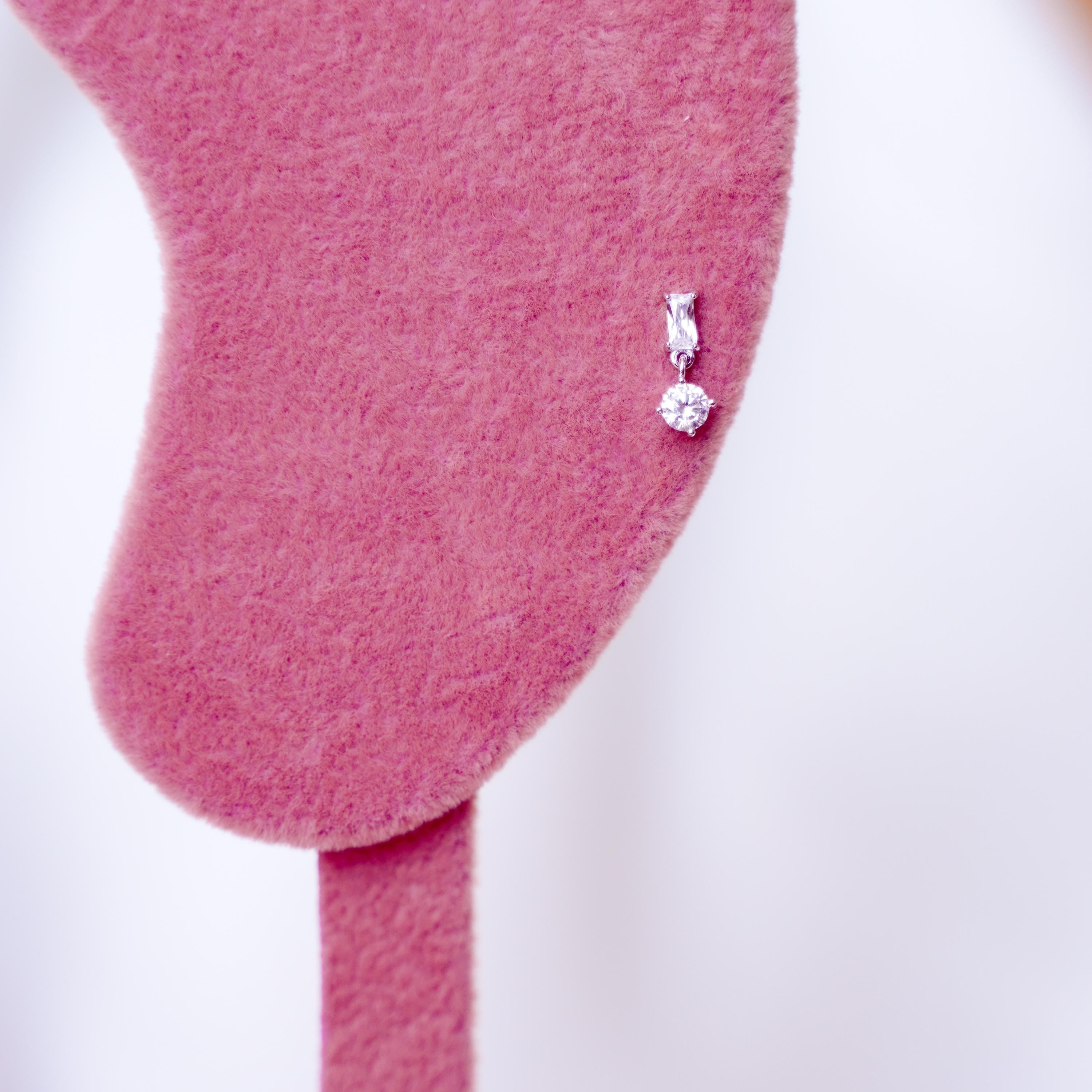 Piercing d'oreille Argent 925 pendant serti d'oxydes de zirconium / Boucle d'oreille minimaliste individuelle en argent
