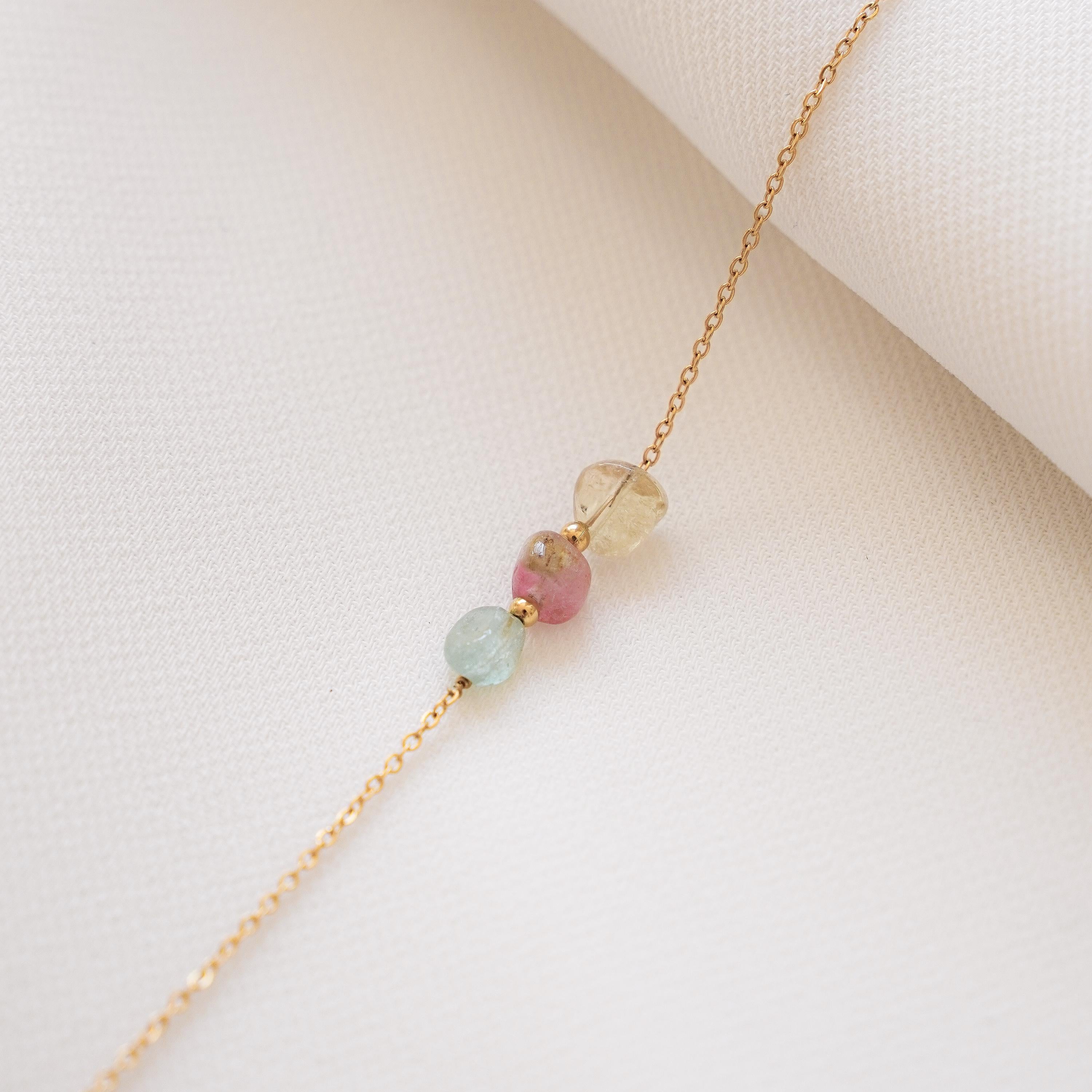 Bracelet fin pierre tourmaline rose verte / bracelet femme perles roses vertes bleu