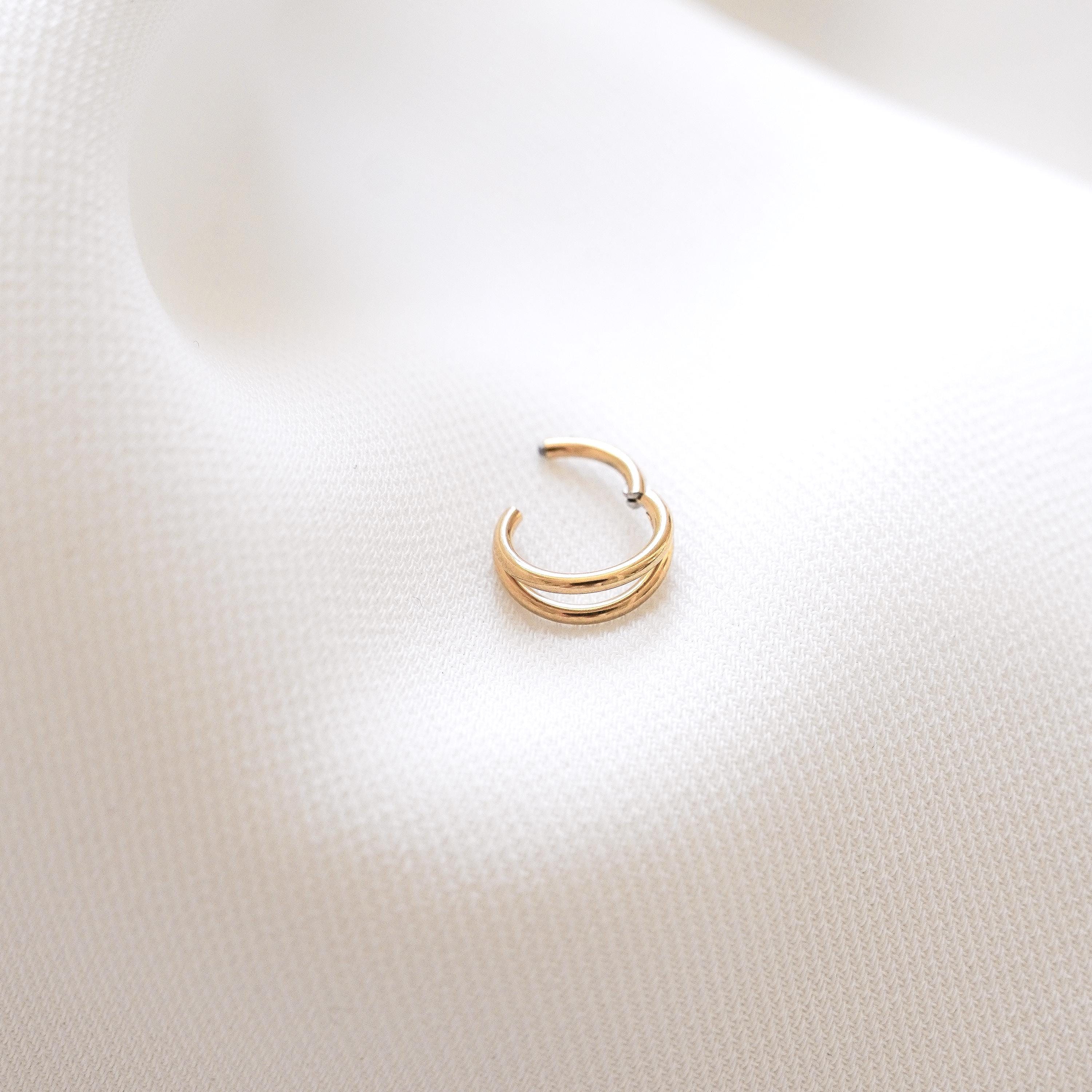 Piercing anneau double en acier inoxydable / Boucle d'oreille minimaliste individuelle