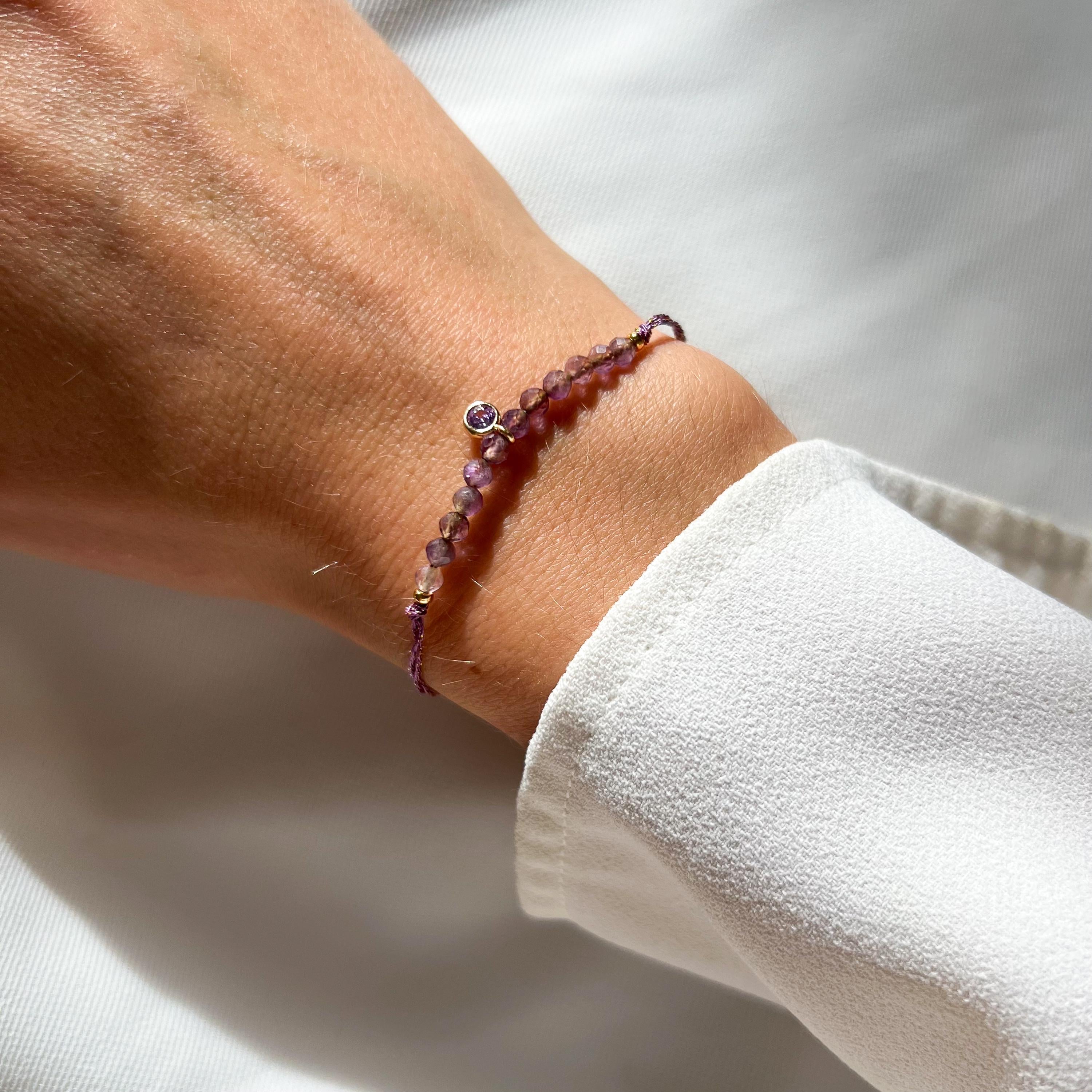 Bracelet perles violettes, zirconium violet / Bracelet en perles Améthyste