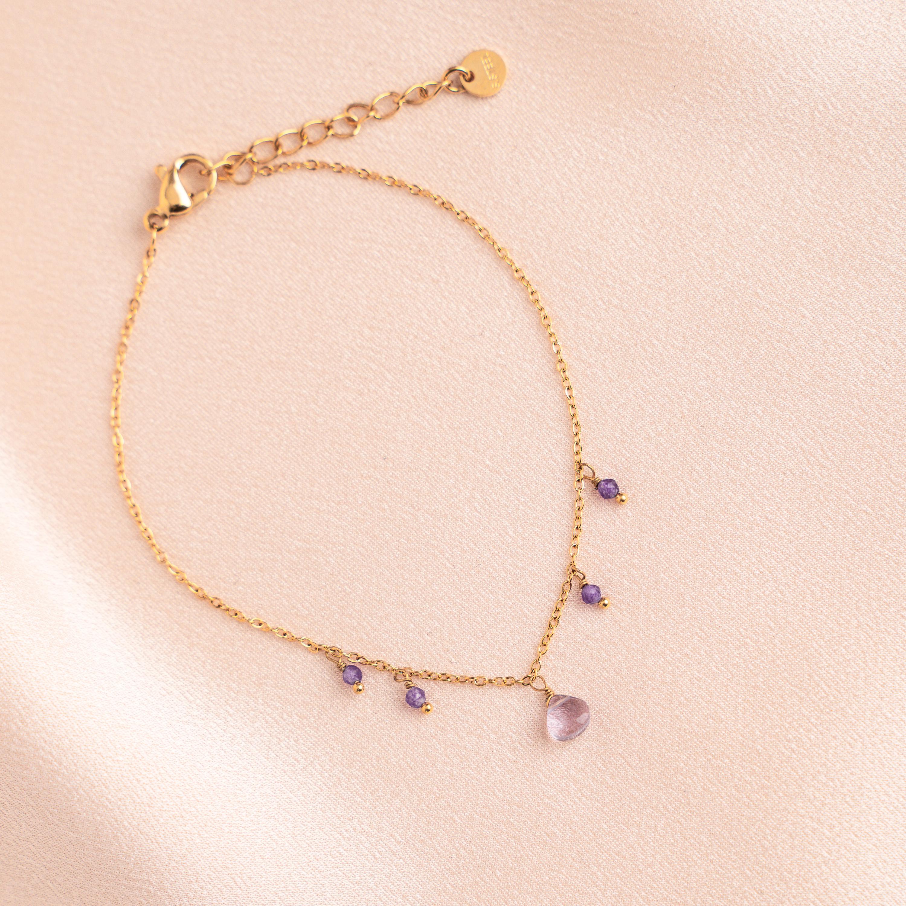 Bracelet Améthyste acier inoxydable / Bracelet pierre naturelle violette