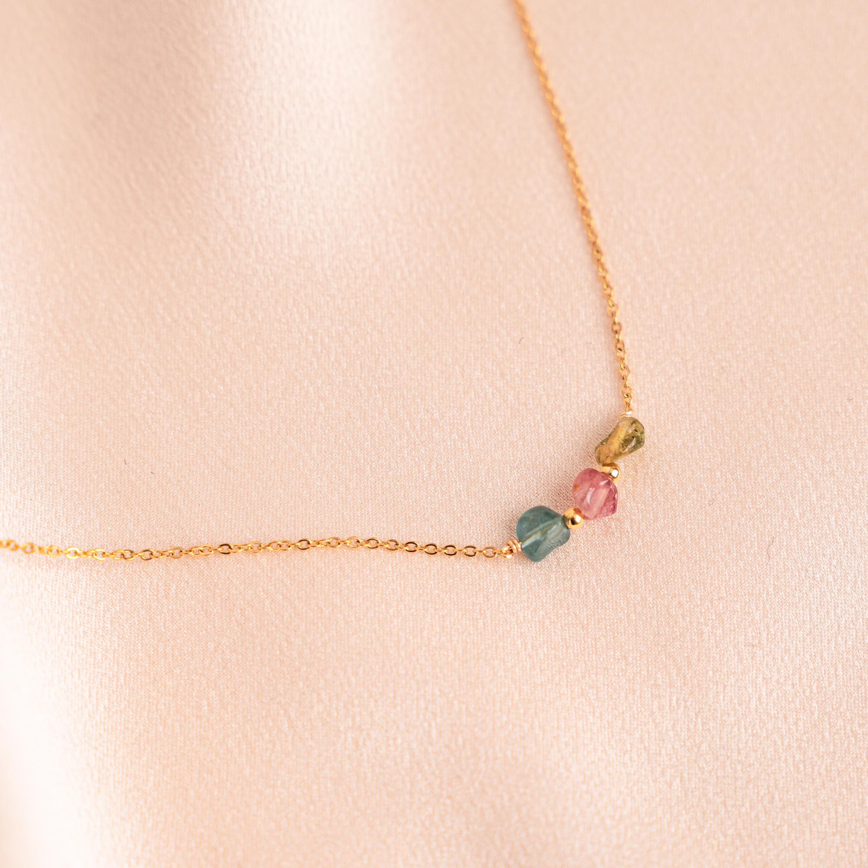 Collier tourmaline pierre naturelle et acier inoxydable / Collier fin minimaliste pierres colorées
