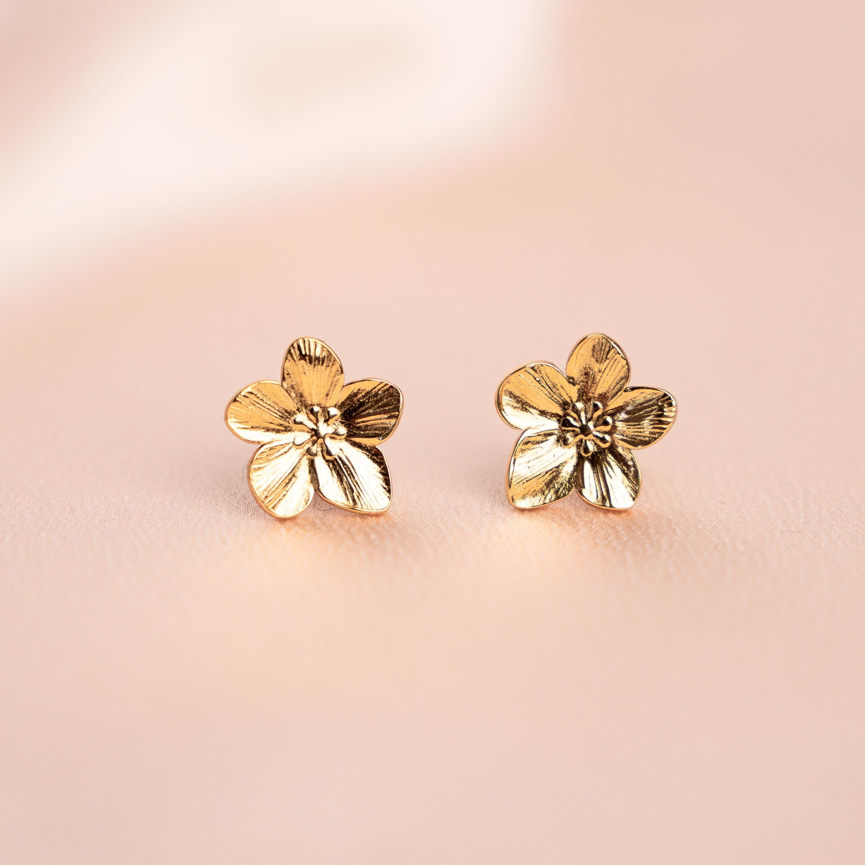 Boucles d'oreilles acier inoxydable doré fleur / Boucles d'oreilles fleur dorée