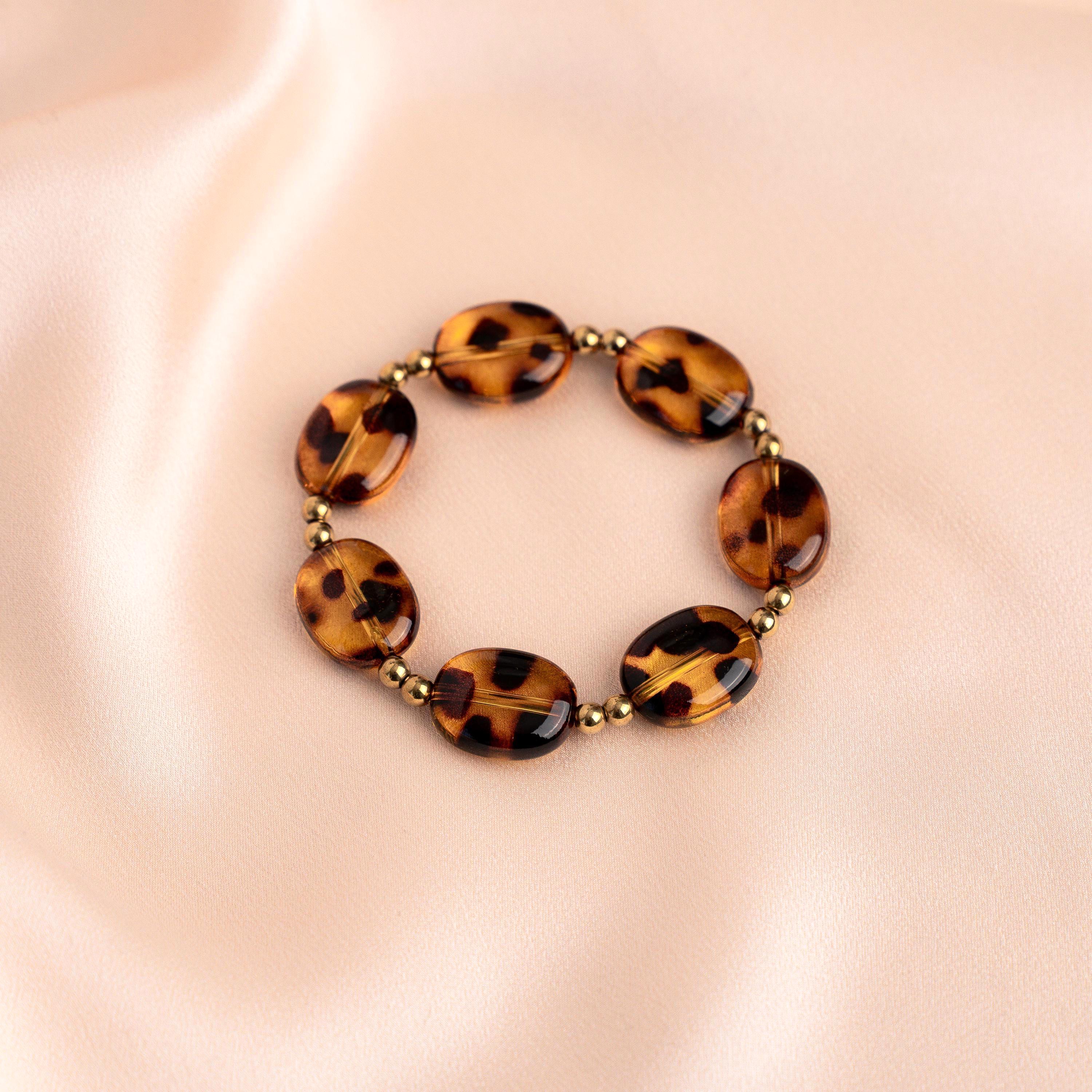 Bracelet en perles ambrées léopard / Bracelet perles marron