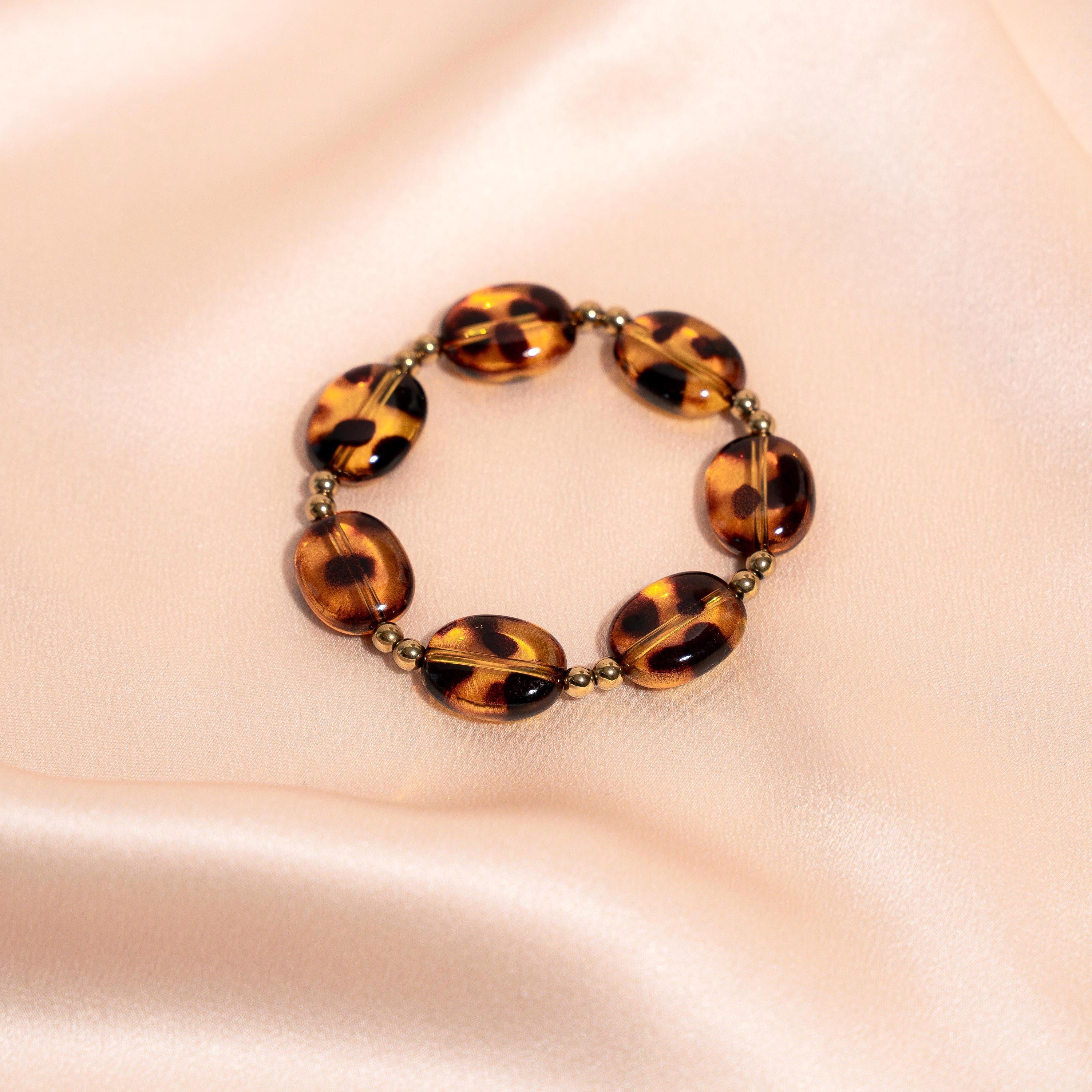 Bracelet en perles ambrées léopard / Bracelet perles marron