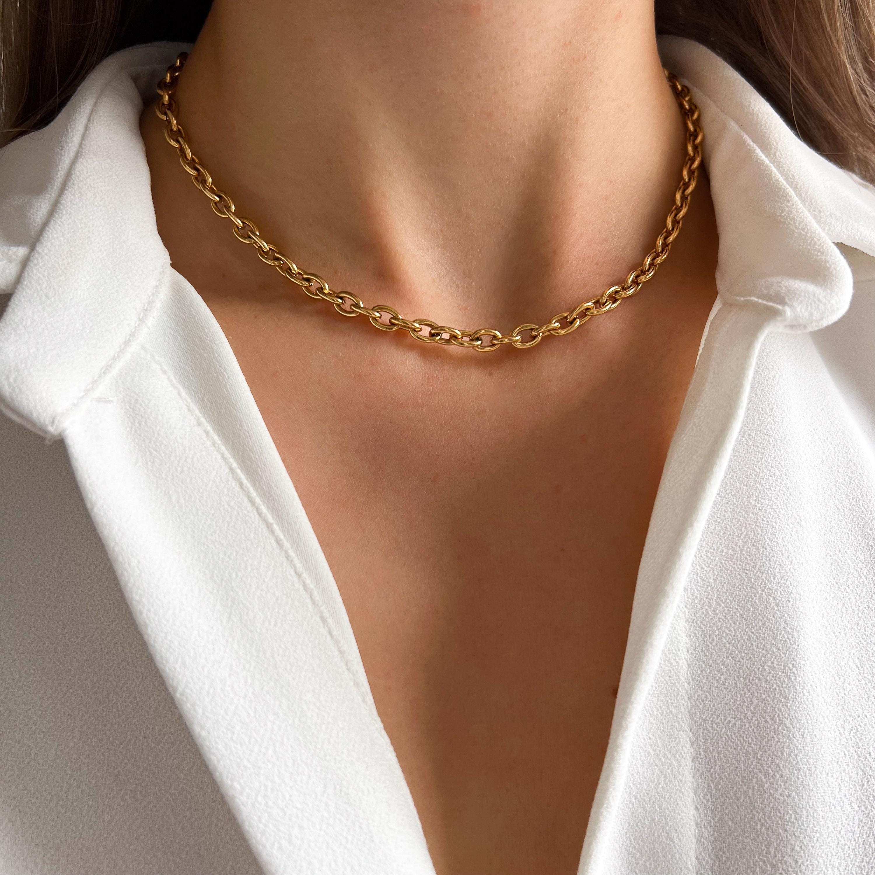 Collier acier inoxydable doré chaine épaisse anneaux ovales