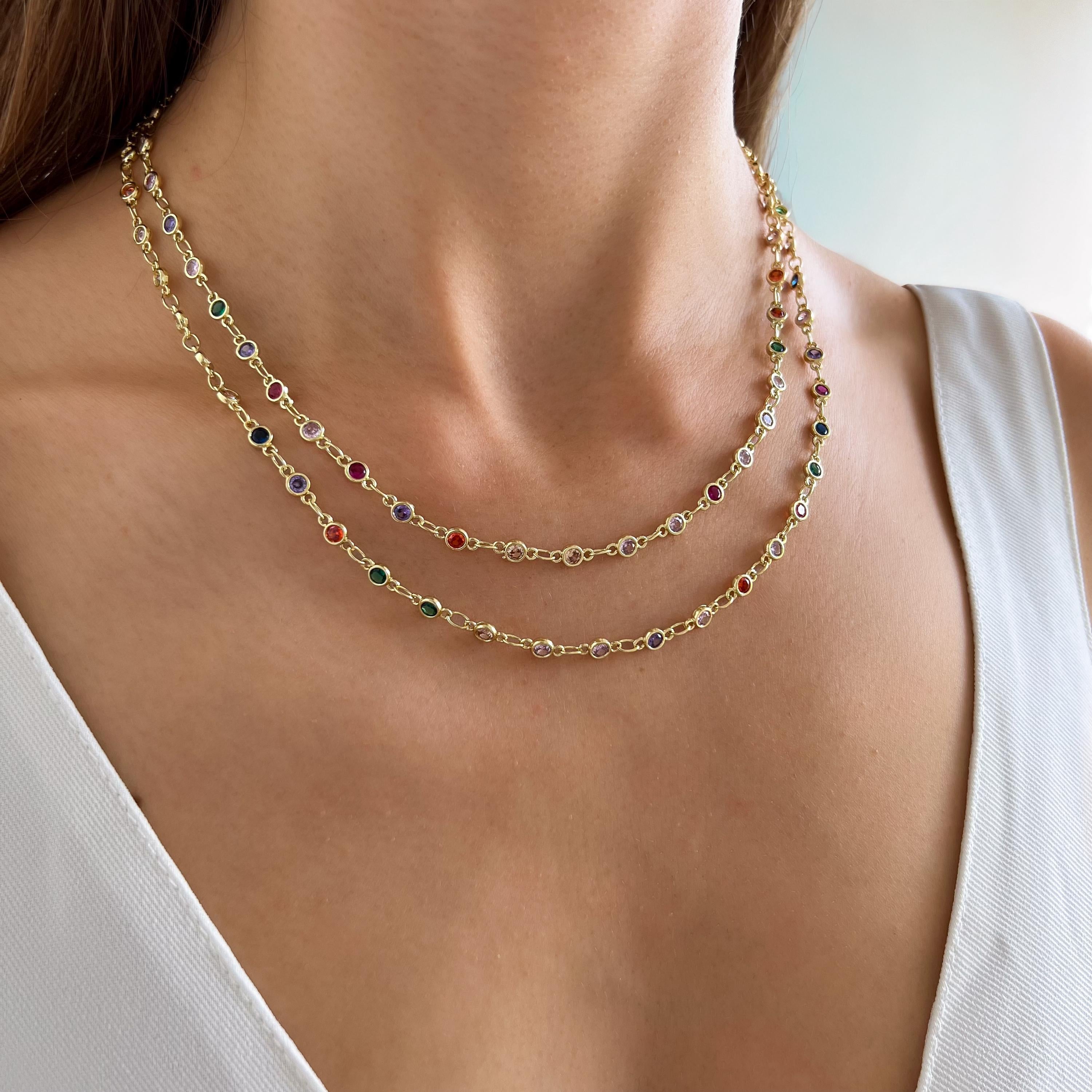 Collier double rang pierres multicolores / Collier femme acier inoxydable