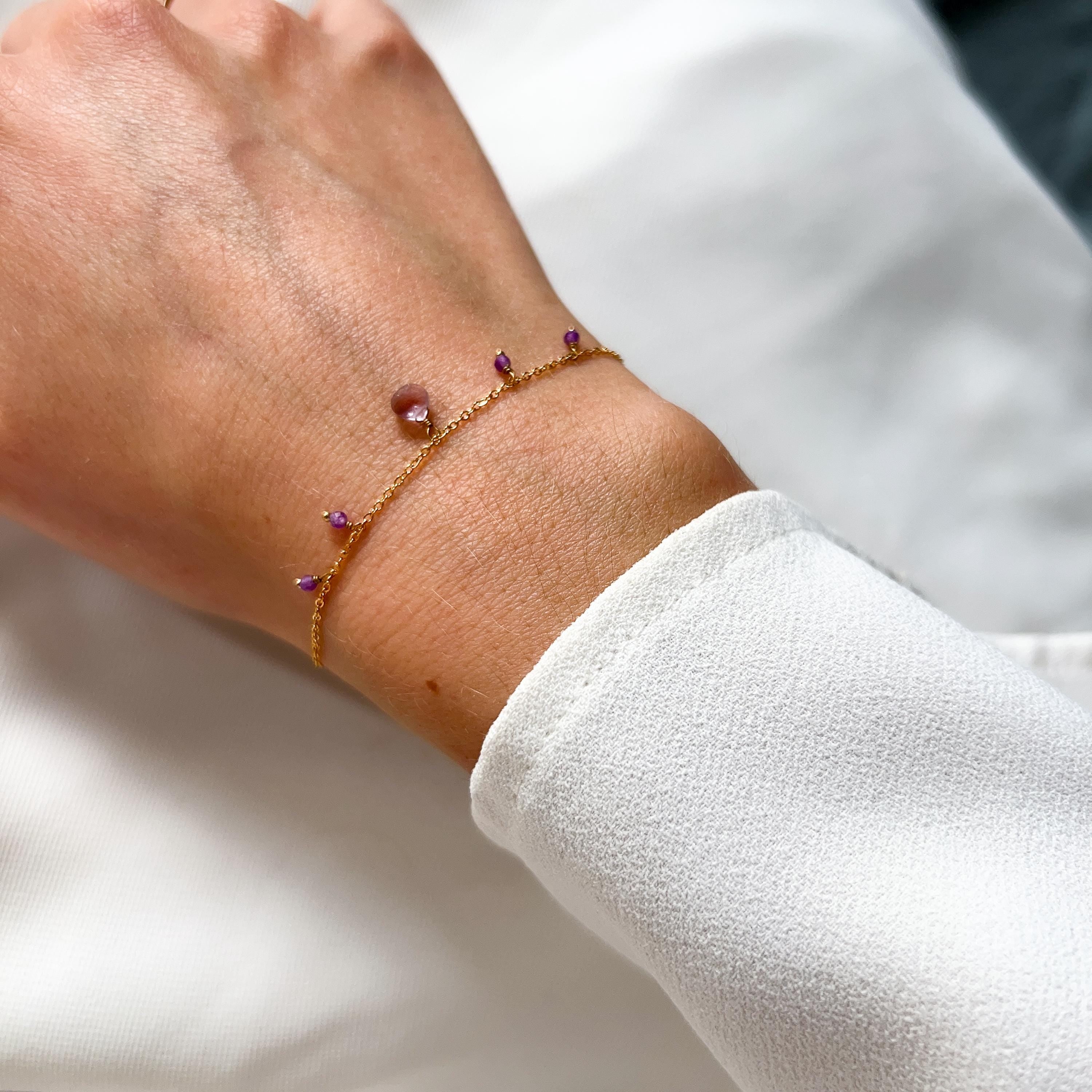Bracelet Améthyste acier inoxydable / Bracelet pierre naturelle violette