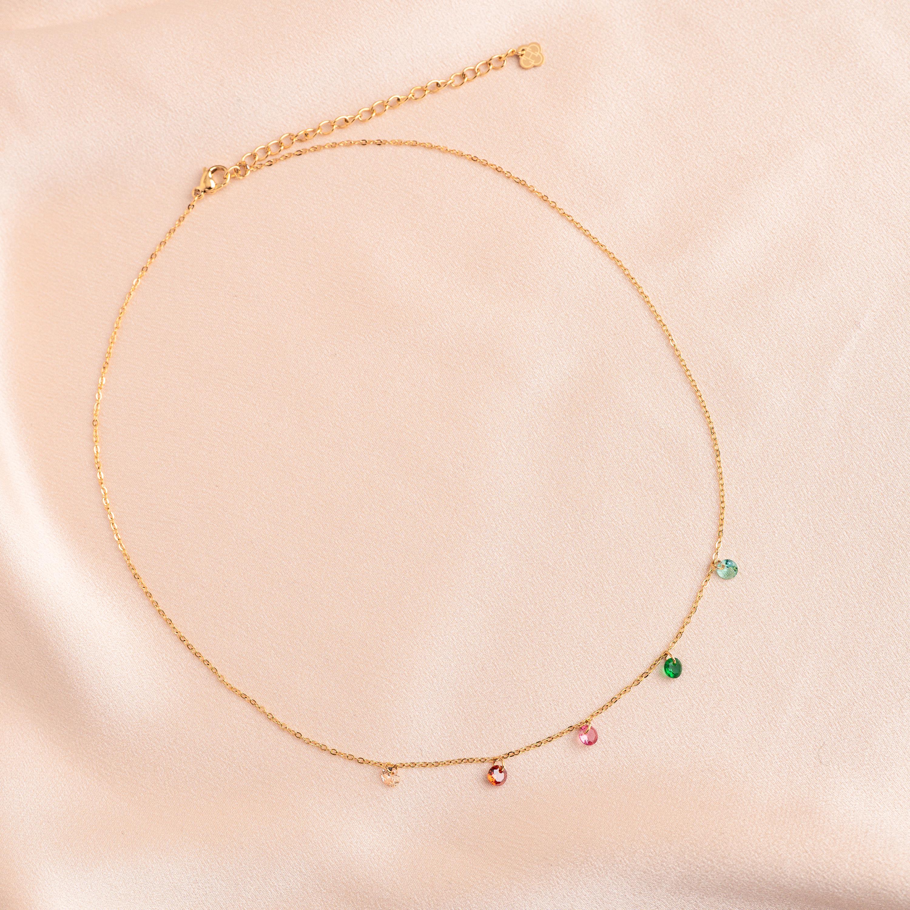 Collier acier inoxydable oxydes de zirconium colorés / Collier femme pendentif perles multicolores