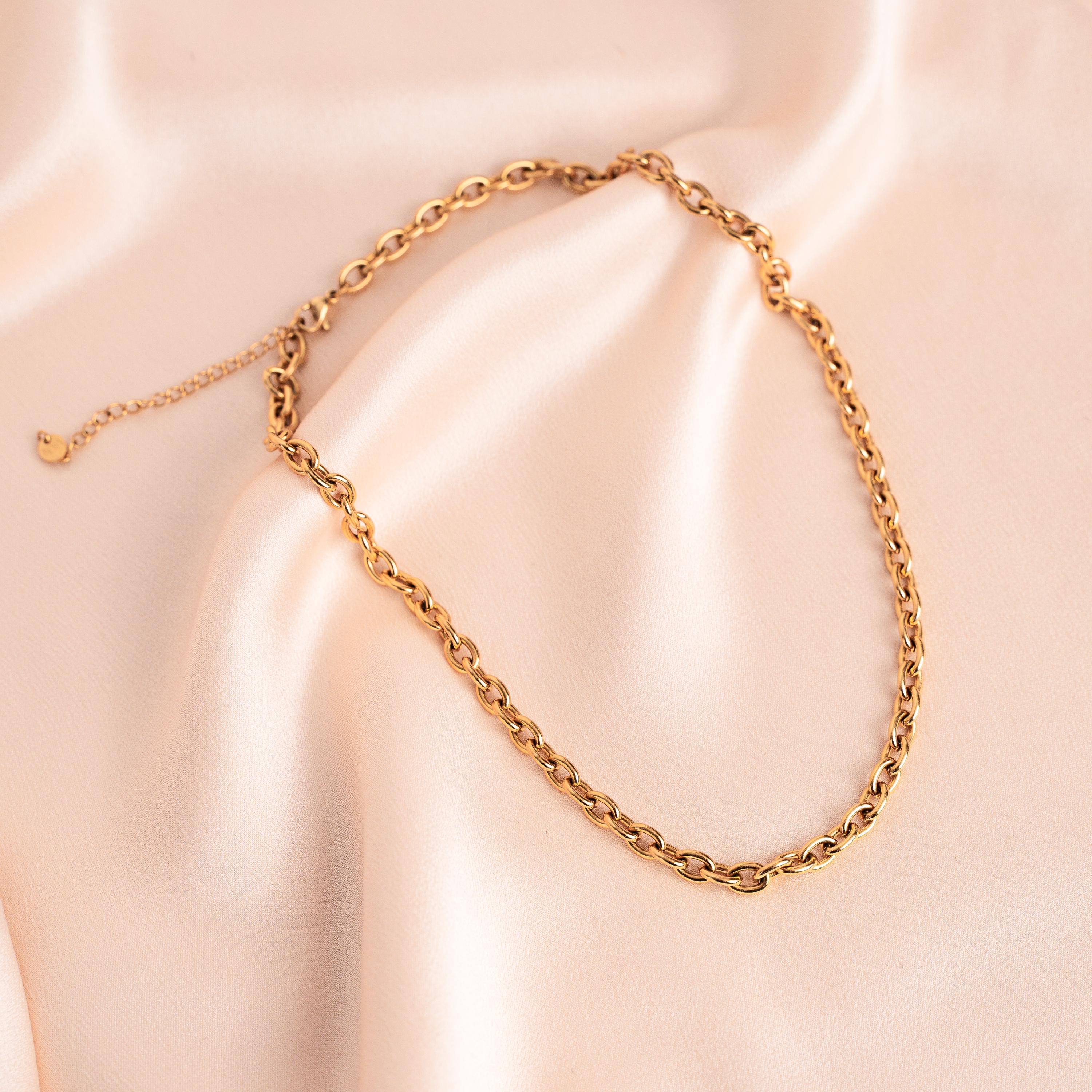 Collier acier inoxydable doré chaine épaisse anneaux ovales
