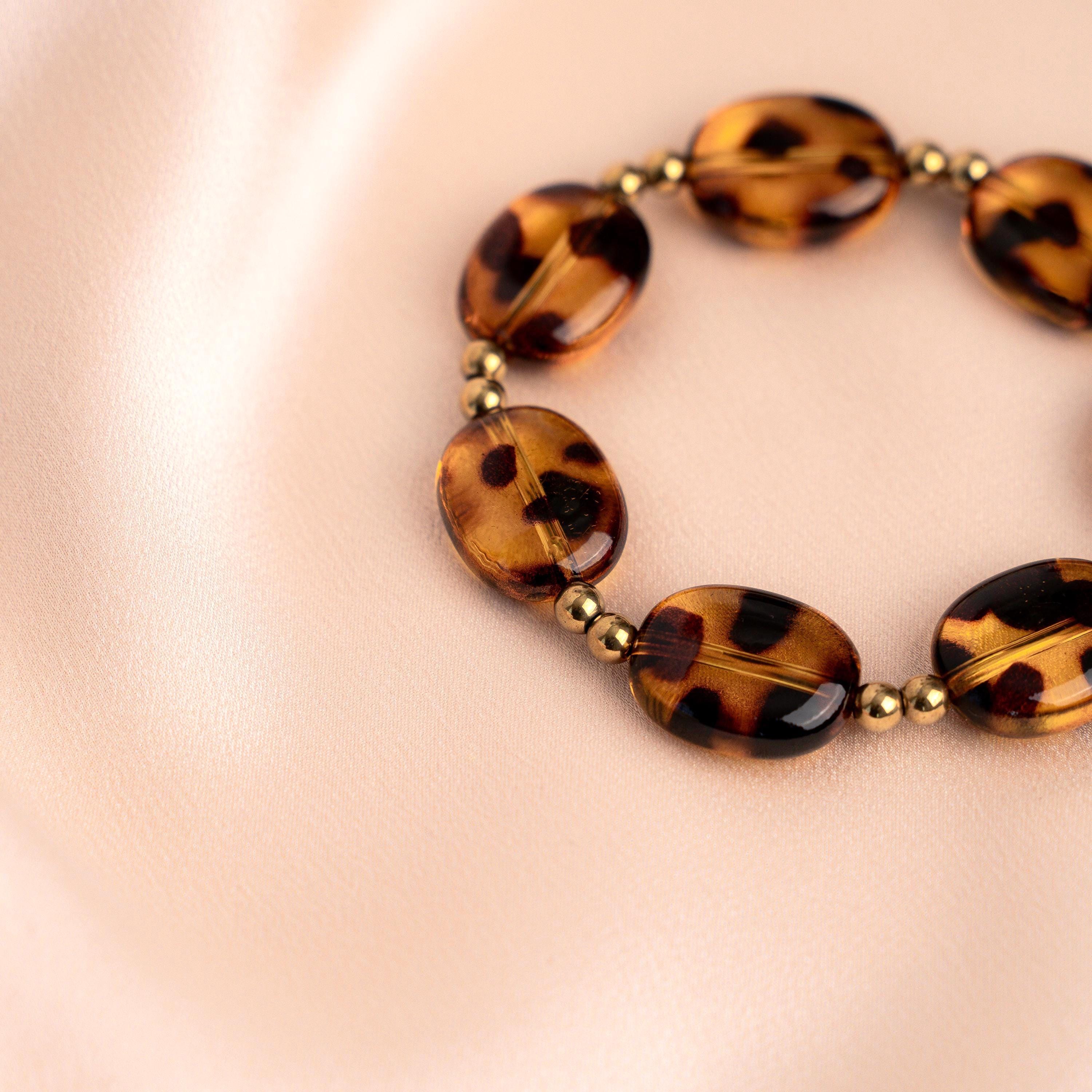 Bracelet en perles ambrées léopard / Bracelet perles marron