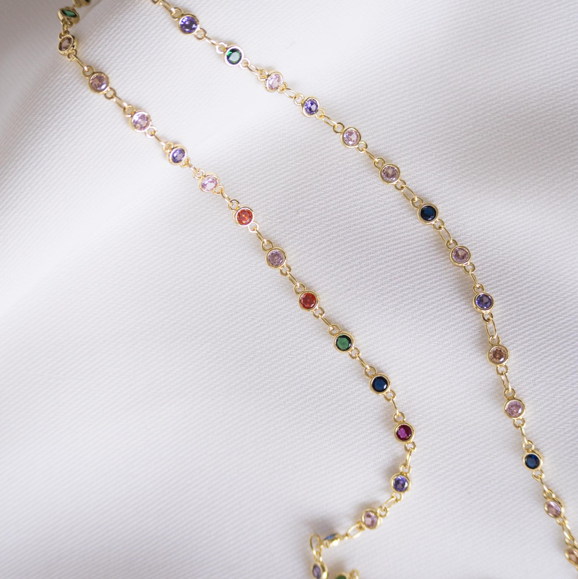 Collier double rang pierres multicolores / Collier femme acier inoxydable